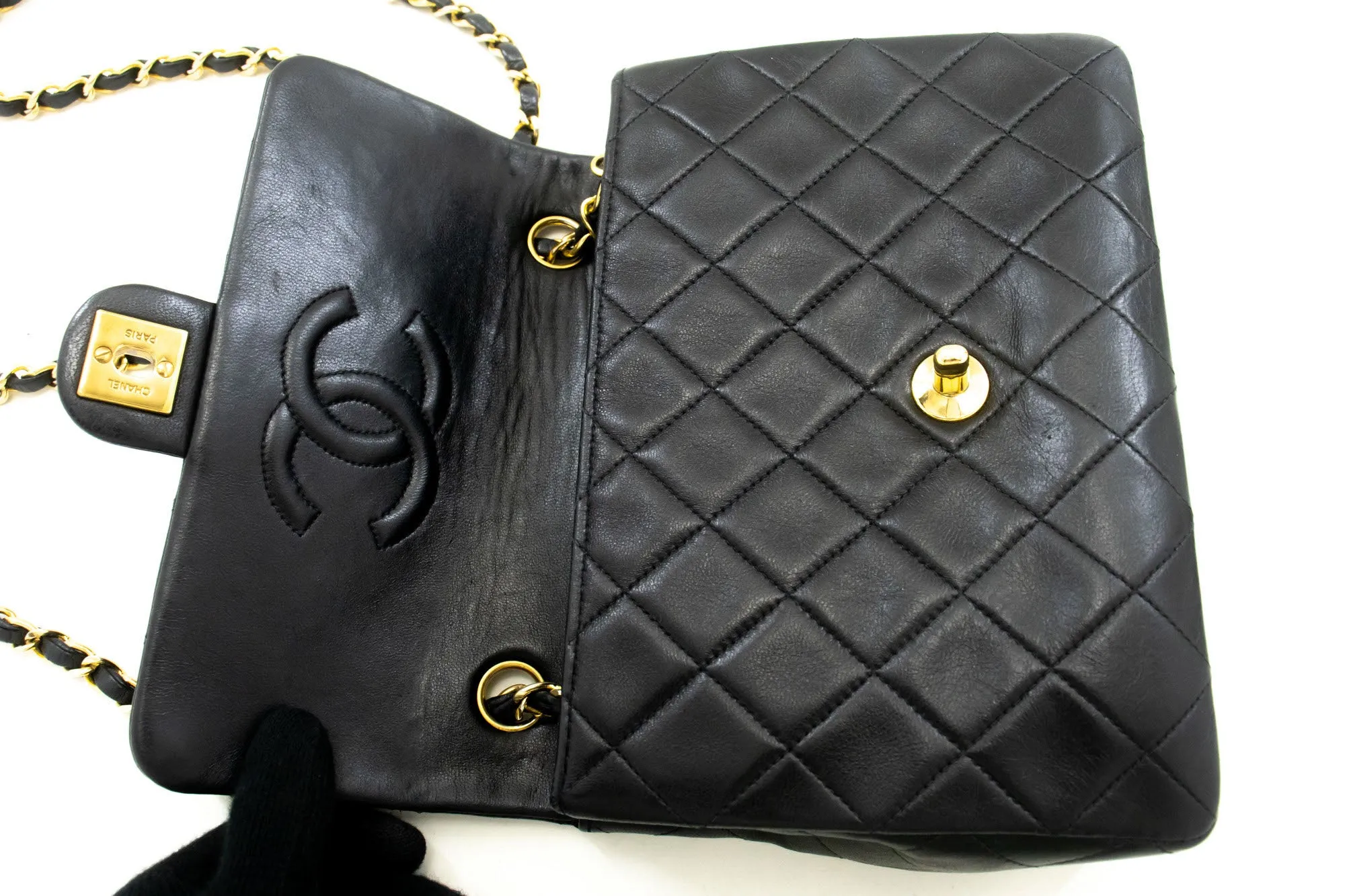 CHANEL Mini Square Small Chain Shoulder Bag Crossbody Black Lamb p39
