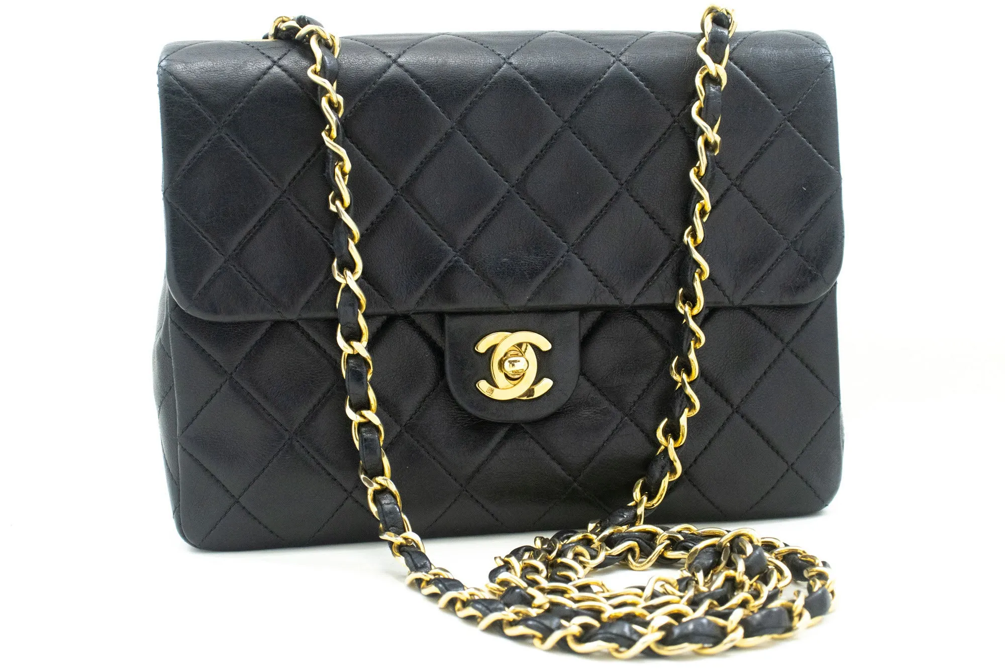CHANEL Mini Square Small Chain Shoulder Bag Crossbody Black Lamb p39