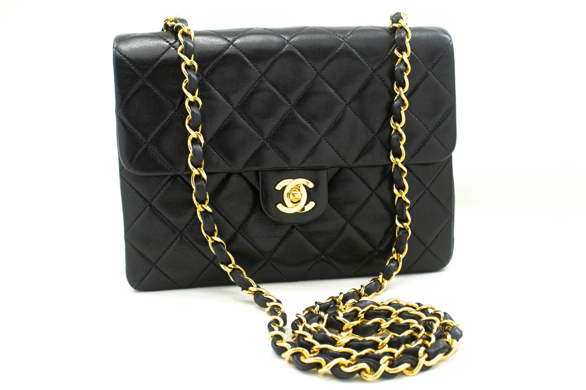 CHANEL Mini Square Small Chain Shoulder Bag Crossbody Black Lamb p52