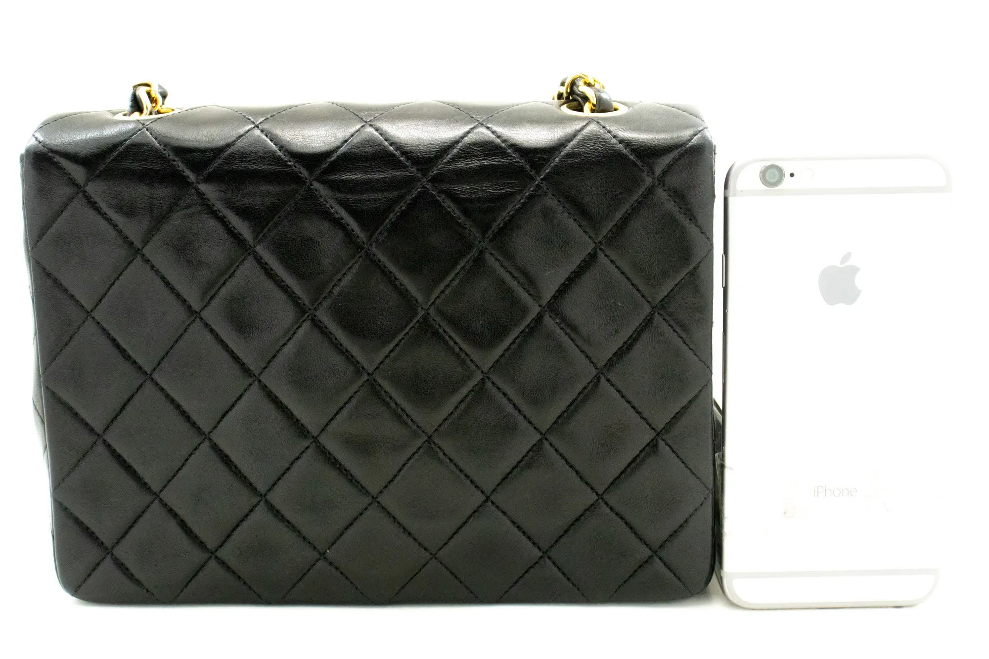 CHANEL Mini Square Small Chain Shoulder Bag Crossbody Black Lamb p52