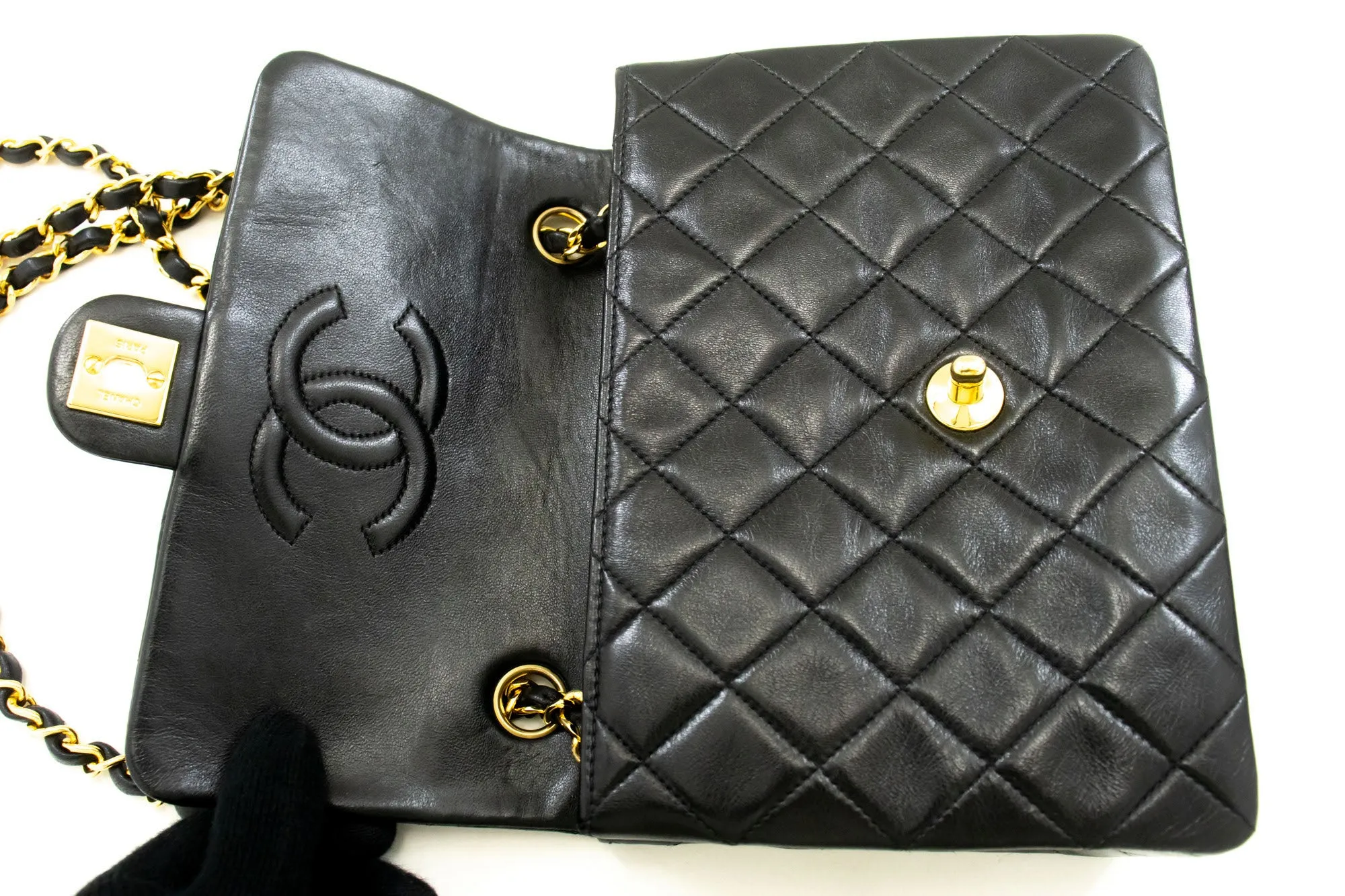 CHANEL Mini Square Small Chain Shoulder Bag Crossbody Black Lamb p52