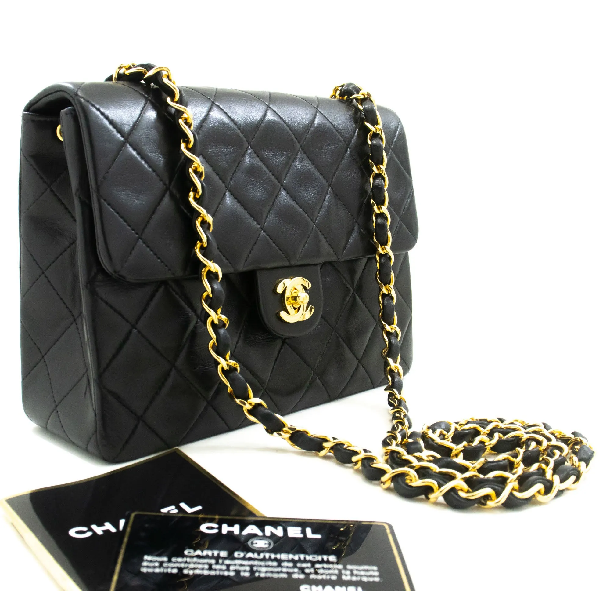 CHANEL Mini Square Small Chain Shoulder Bag Crossbody Black Lamb p52