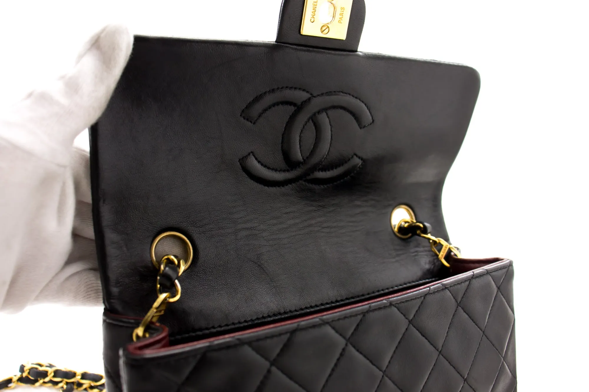 CHANEL Mini Square Small Chain Shoulder Bag Crossbody Black Quilt f77
