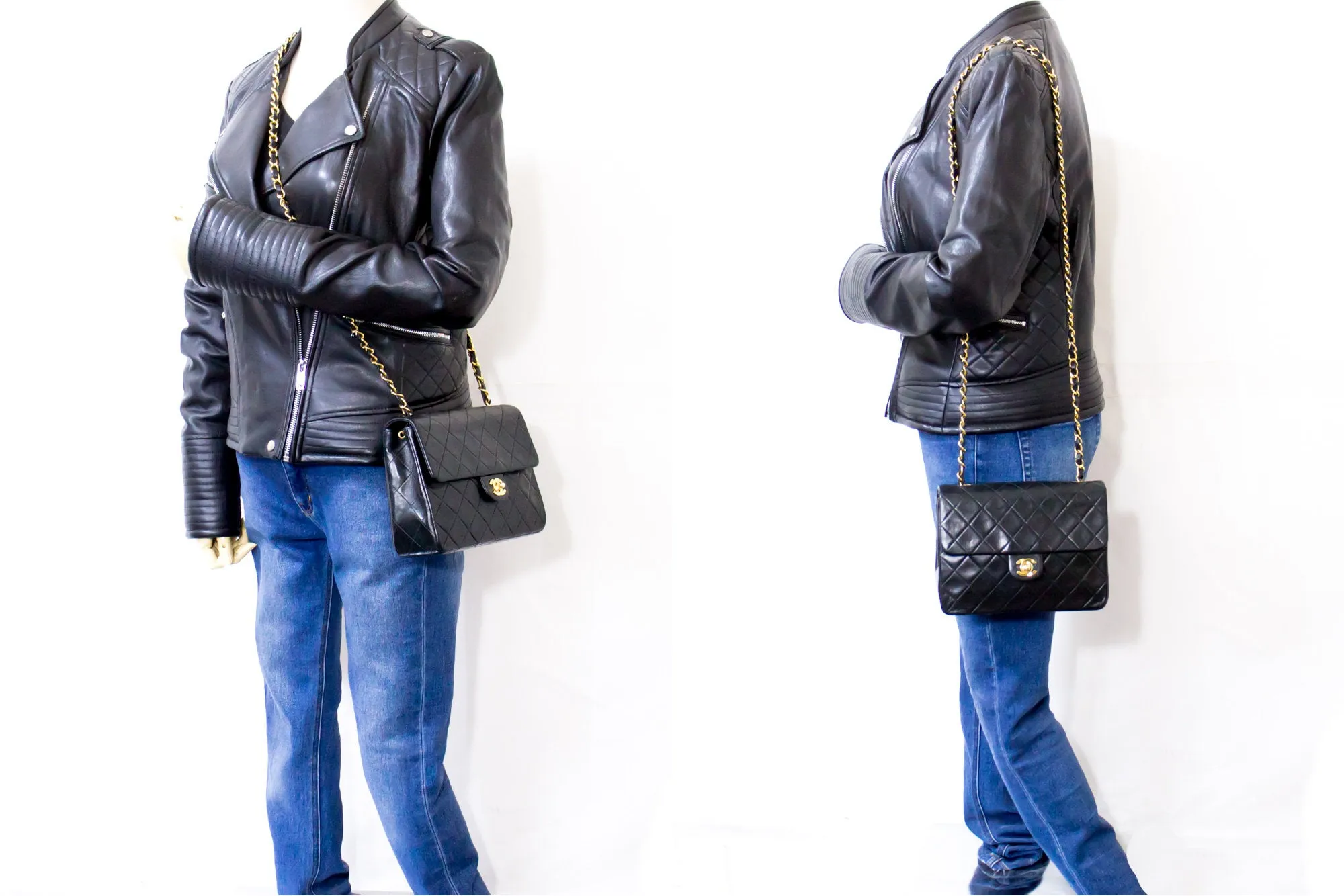 CHANEL Mini Square Small Chain Shoulder Bag Crossbody Black Quilt f77