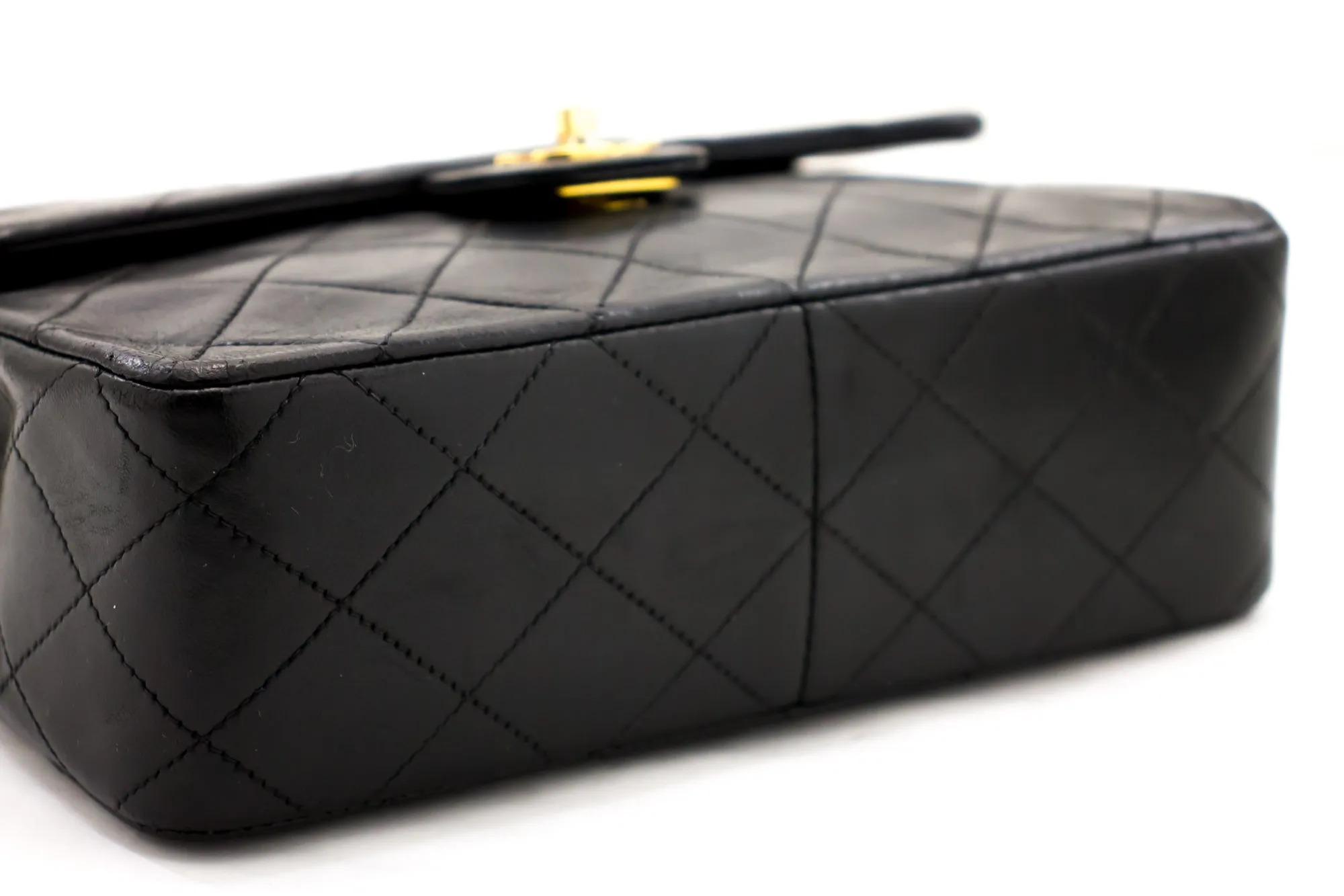 CHANEL Mini Square Small Chain Shoulder Bag Crossbody Black Quilt f77