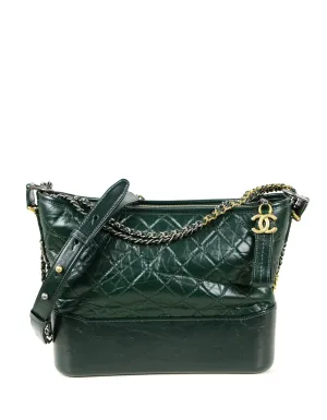 Chanel NWT Dark Green Distressed Quilted Medium Gabrielle Bag