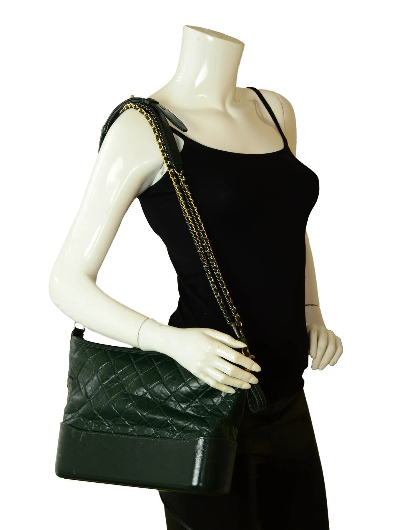 Chanel NWT Dark Green Distressed Quilted Medium Gabrielle Bag