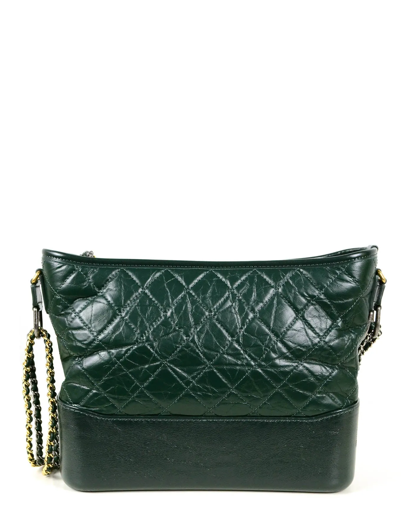 Chanel NWT Dark Green Distressed Quilted Medium Gabrielle Bag