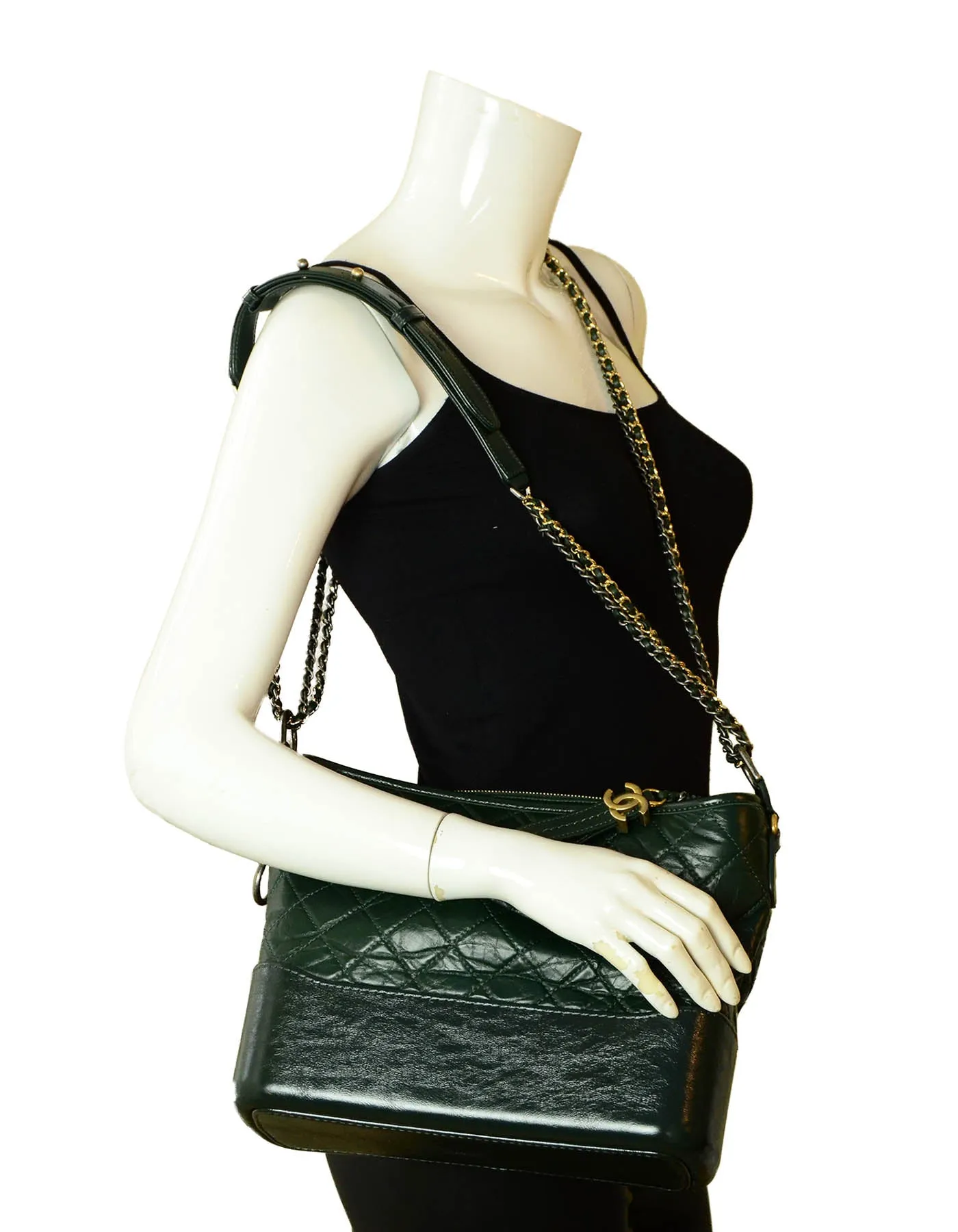 Chanel NWT Dark Green Distressed Quilted Medium Gabrielle Bag