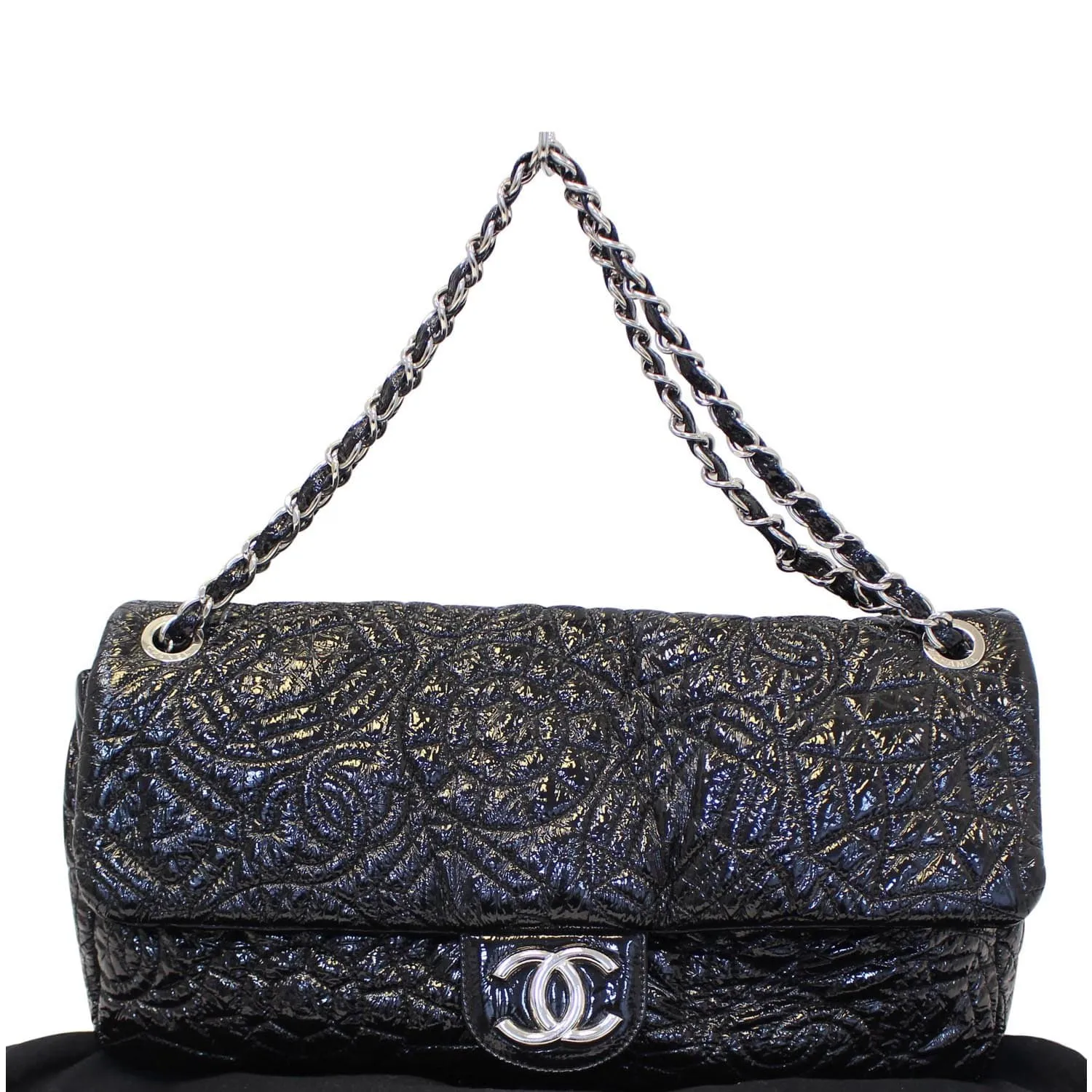 CHANEL Quilted Pattern Jumbo Single Flap Bag Black