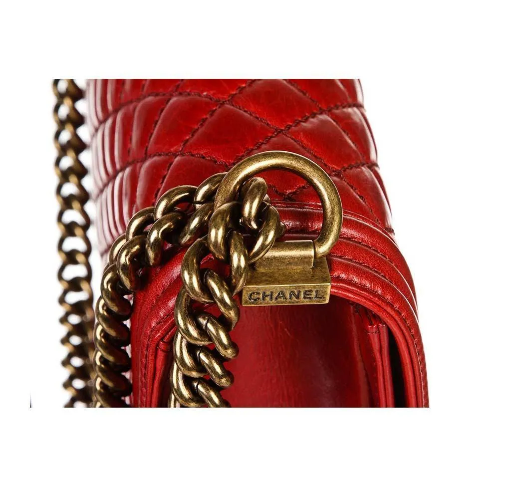 Chanel Red Quilted Boy Bag Lambskin