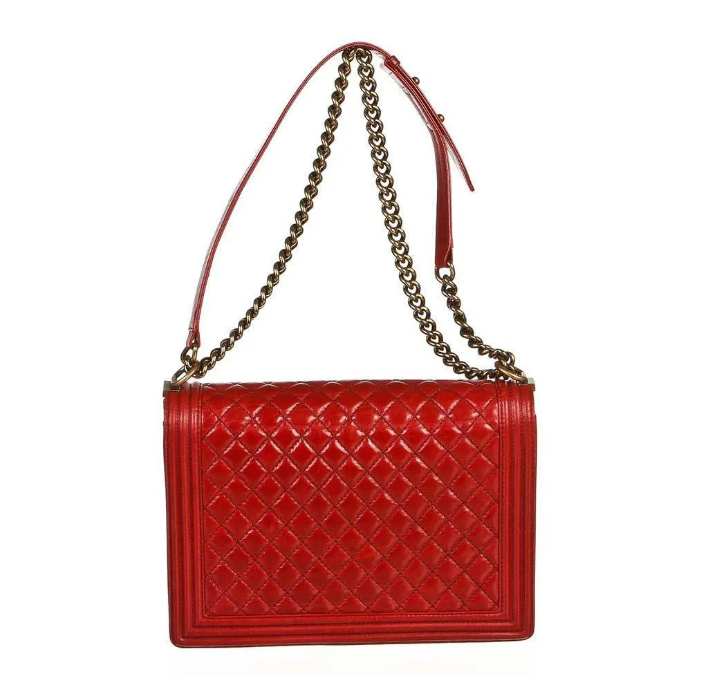 Chanel Red Quilted Boy Bag Lambskin