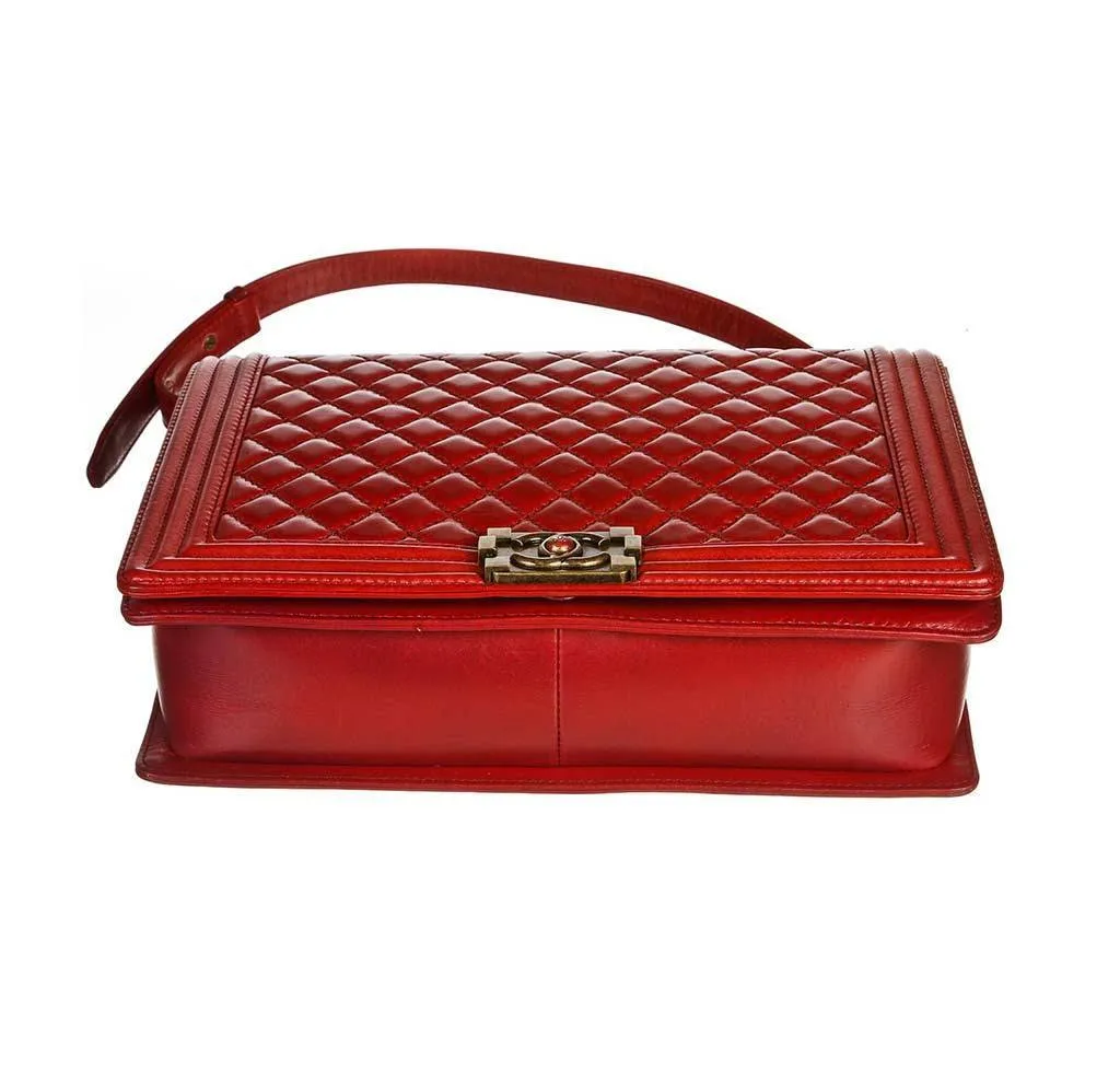Chanel Red Quilted Boy Bag Lambskin