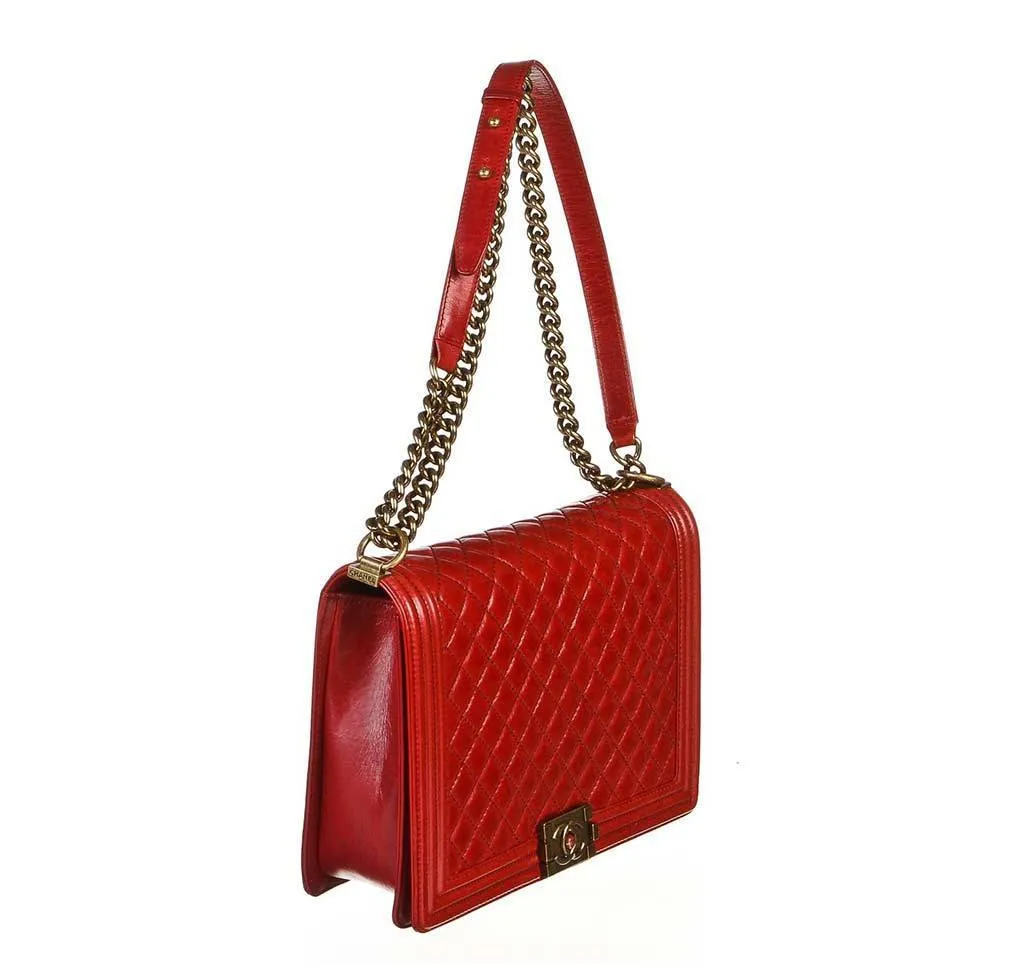 Chanel Red Quilted Boy Bag Lambskin