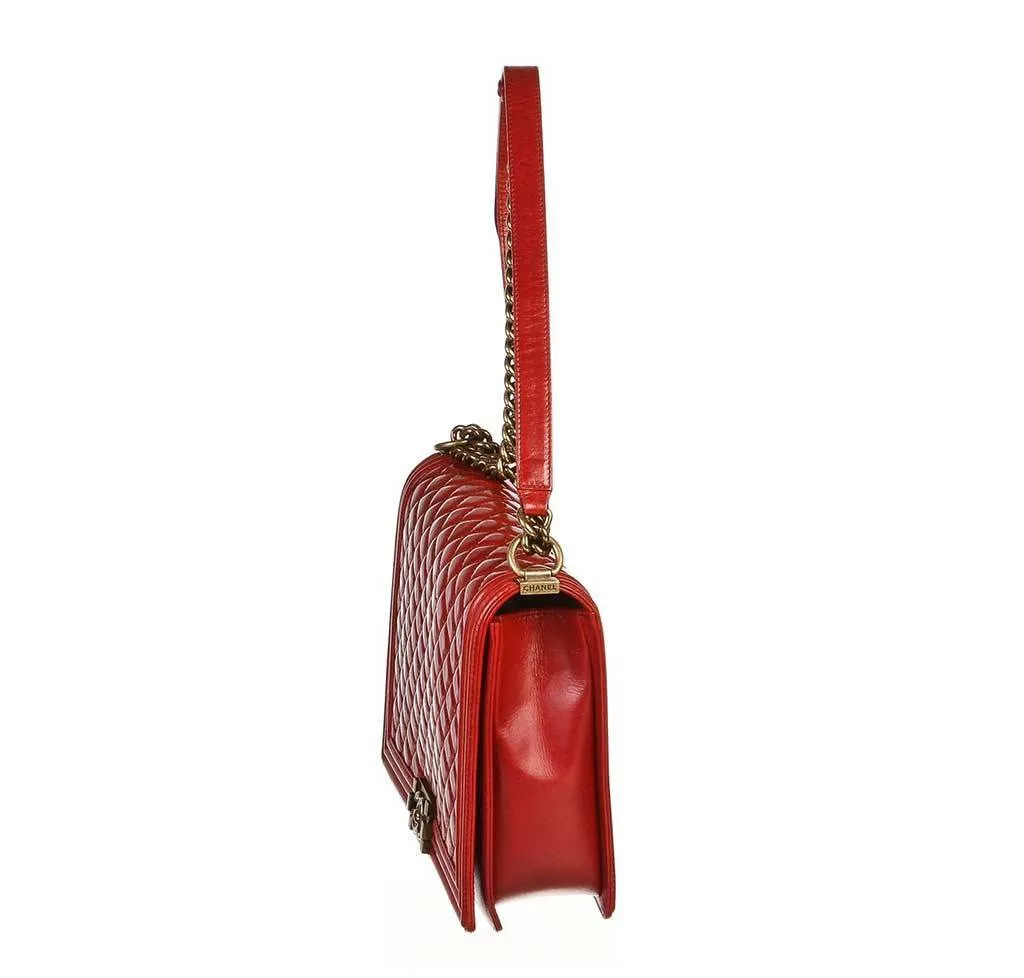 Chanel Red Quilted Boy Bag Lambskin