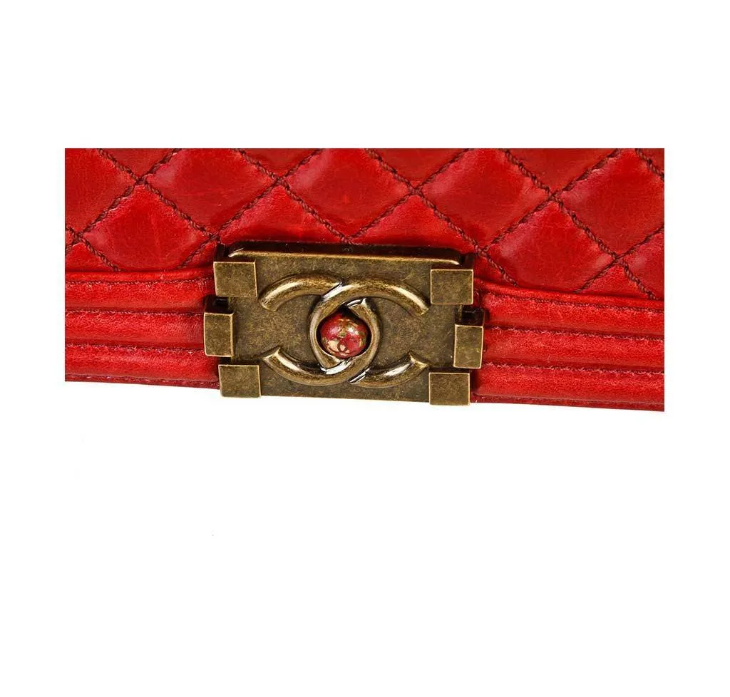 Chanel Red Quilted Boy Bag Lambskin