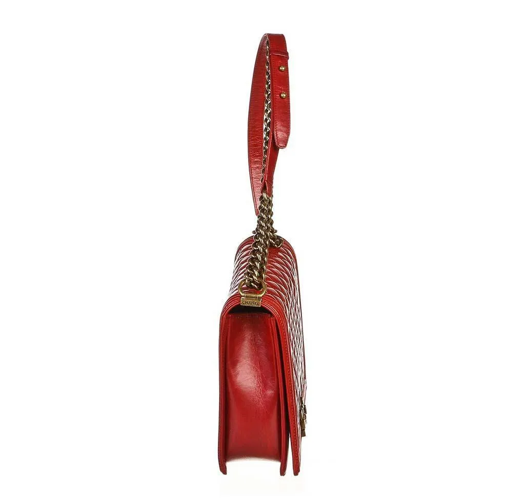 Chanel Red Quilted Boy Bag Lambskin