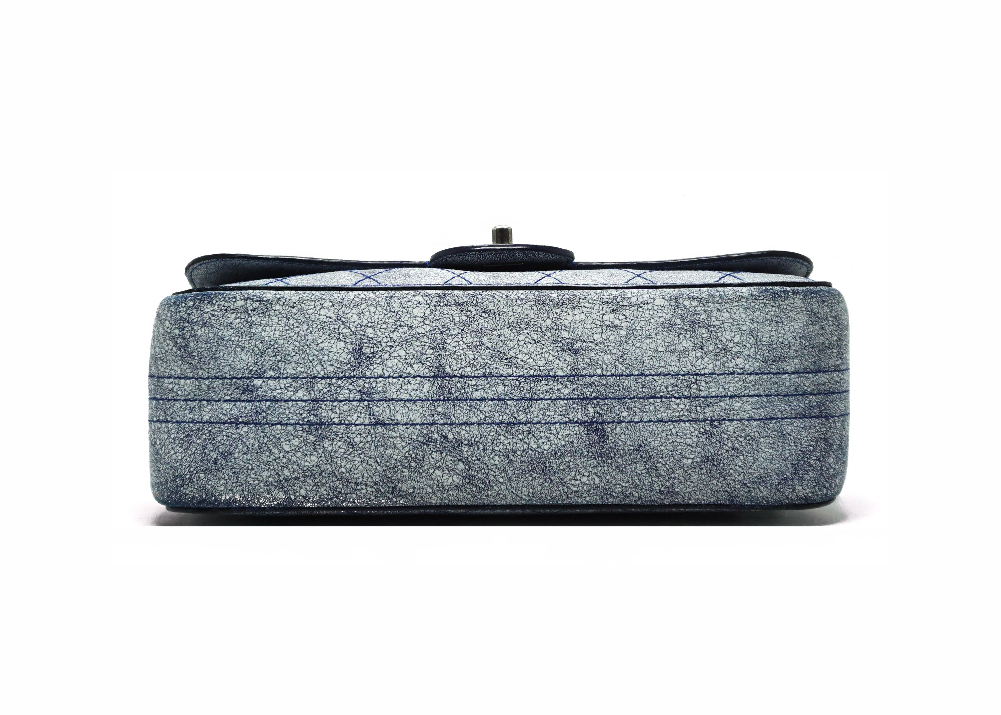 Chanel Runway Blue Distressed Calfskin Double Flap Jumbo