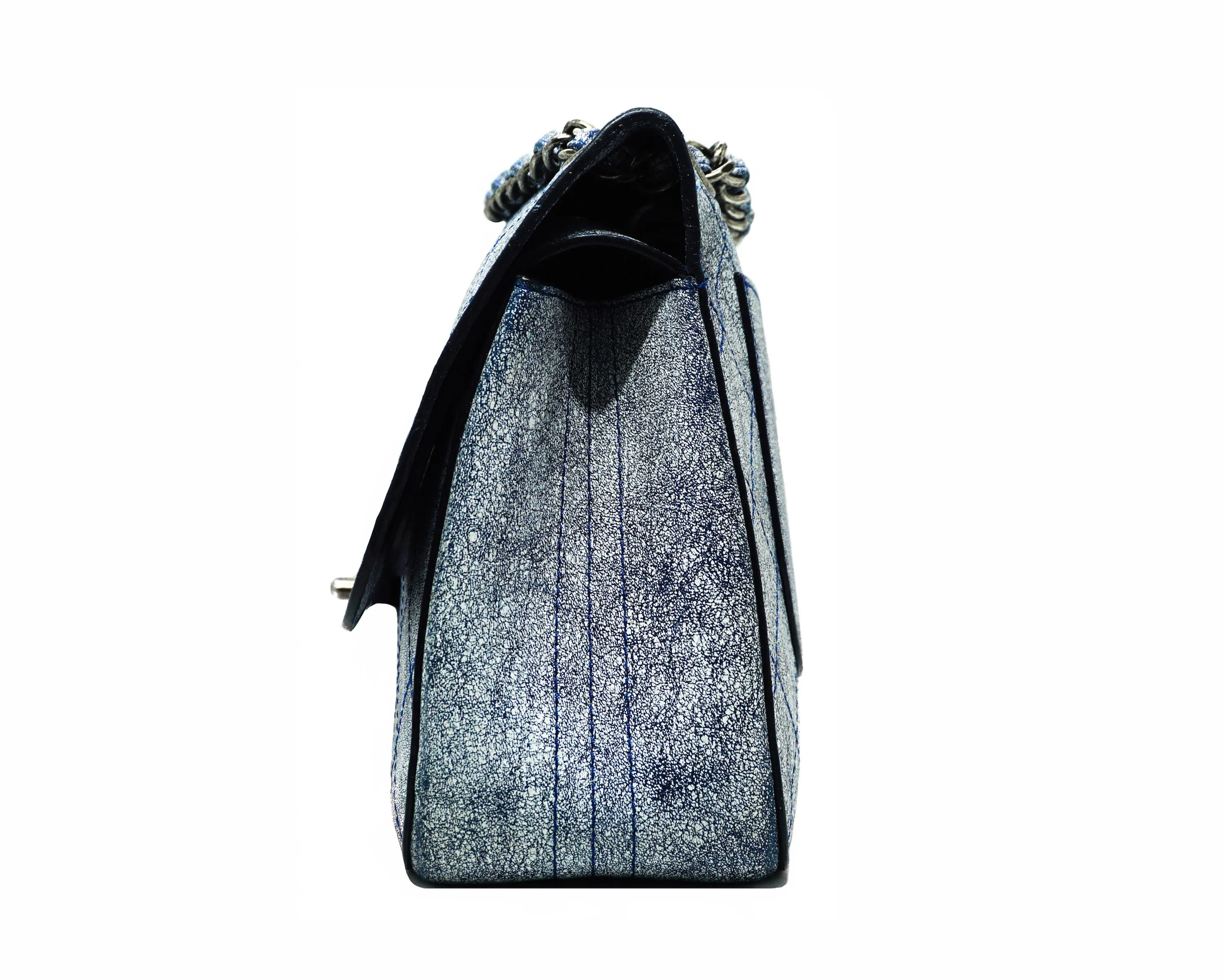 Chanel Runway Blue Distressed Calfskin Double Flap Jumbo