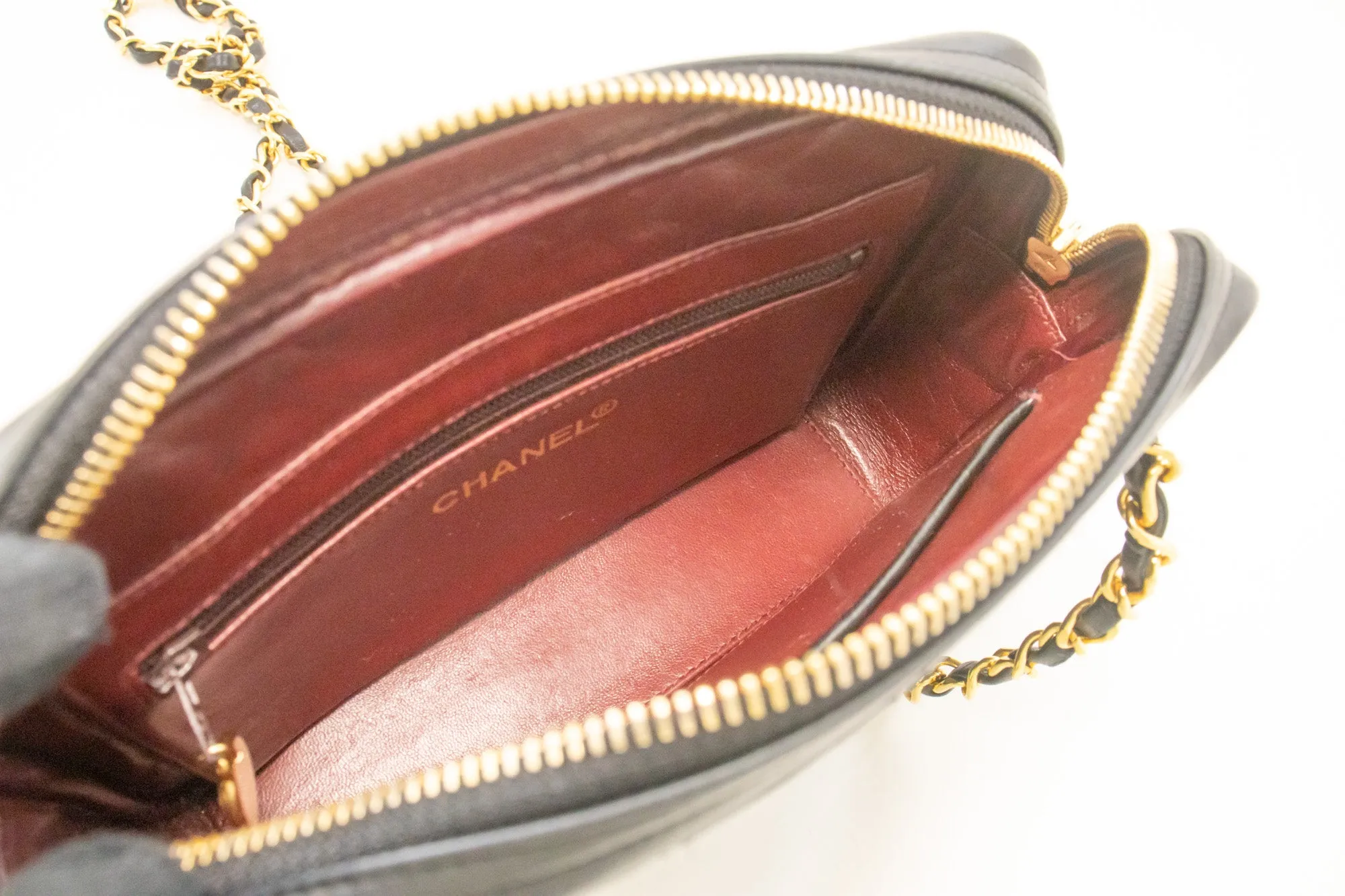 CHANEL Small Chain Shoulder Bag Black Lambskin Leather Zipper m63