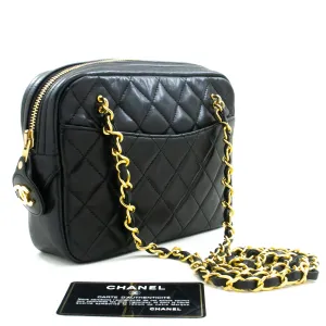 CHANEL Small Chain Shoulder Bag Black Lambskin Leather Zipper m63