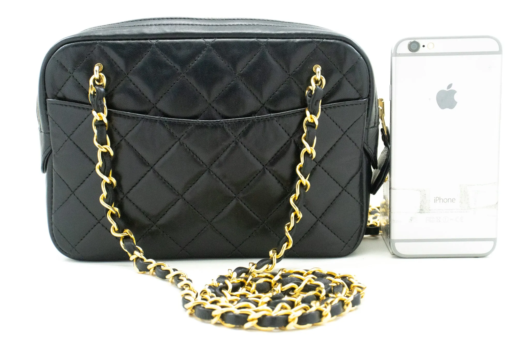 CHANEL Small Chain Shoulder Bag Black Lambskin Leather Zipper m63