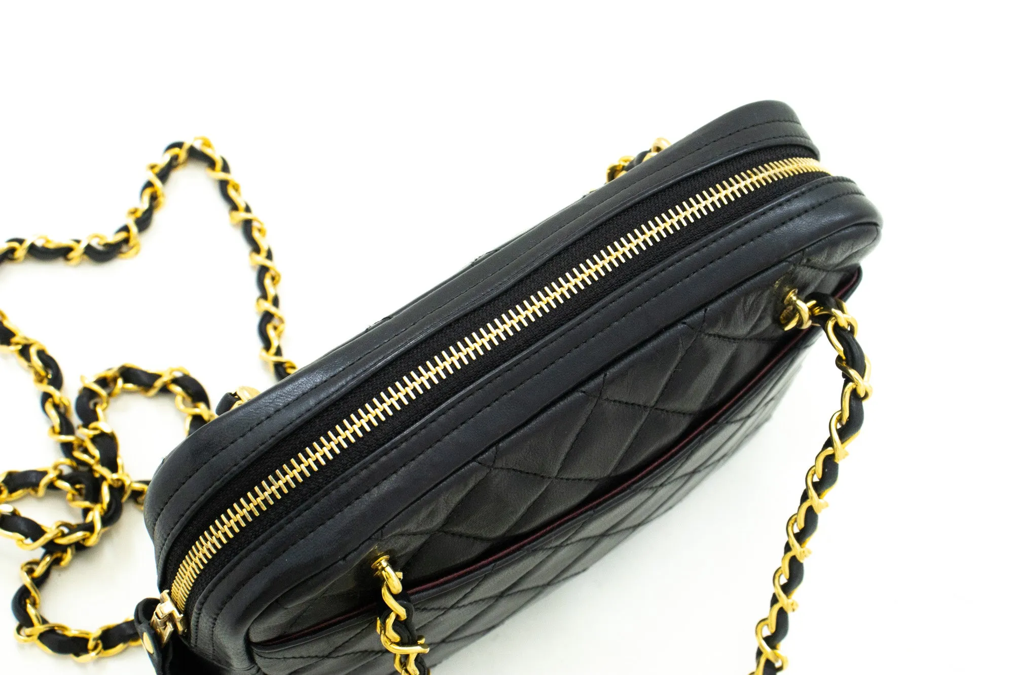 CHANEL Small Chain Shoulder Bag Black Lambskin Leather Zipper m63