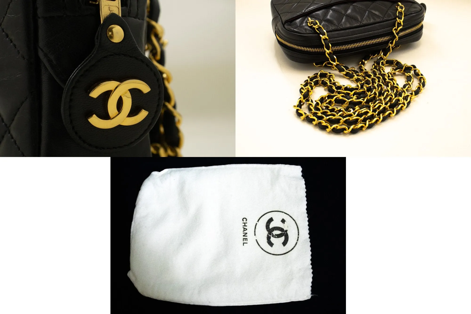 CHANEL Small Chain Shoulder Bag Black Lambskin Leather Zipper m63