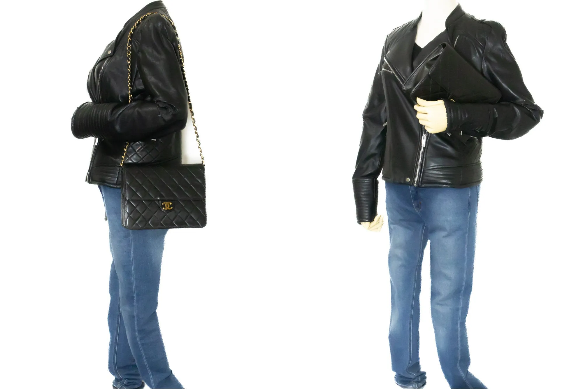 CHANEL Small Chain Shoulder Bag Clutch Black Quilted Flap Lambskin n26