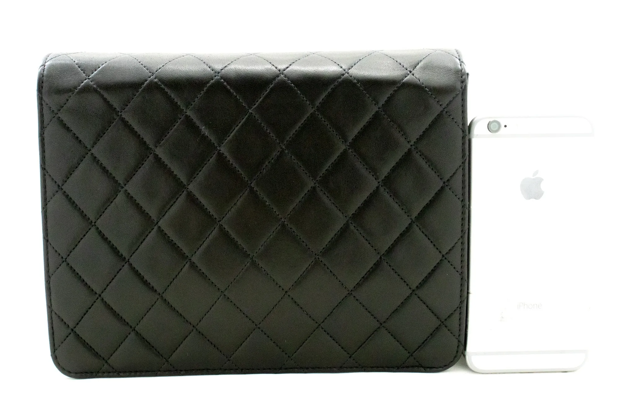CHANEL Small Chain Shoulder Bag Clutch Black Quilted Flap Lambskin n26