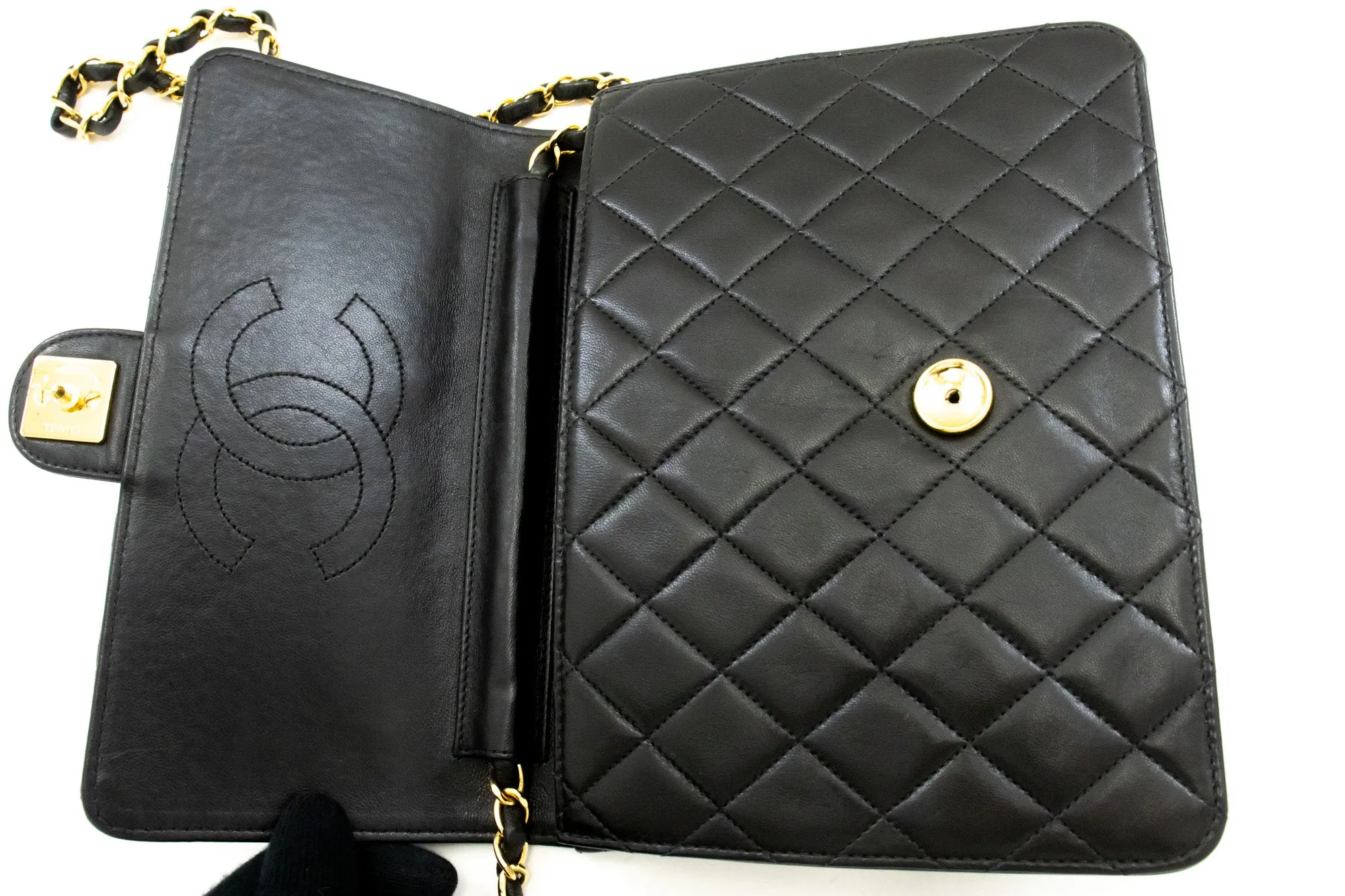 CHANEL Small Chain Shoulder Bag Clutch Black Quilted Flap Lambskin n26