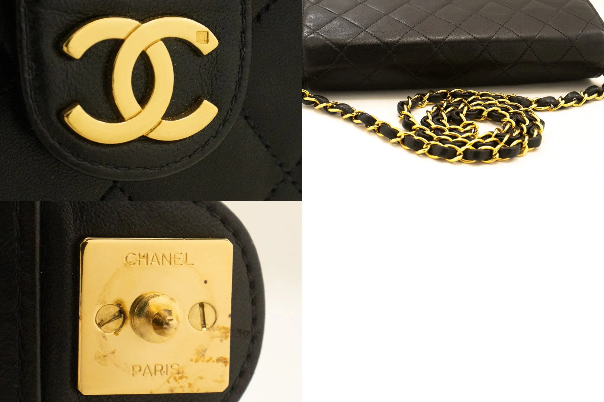 CHANEL Small Chain Shoulder Bag Clutch Black Quilted Flap Lambskin n26