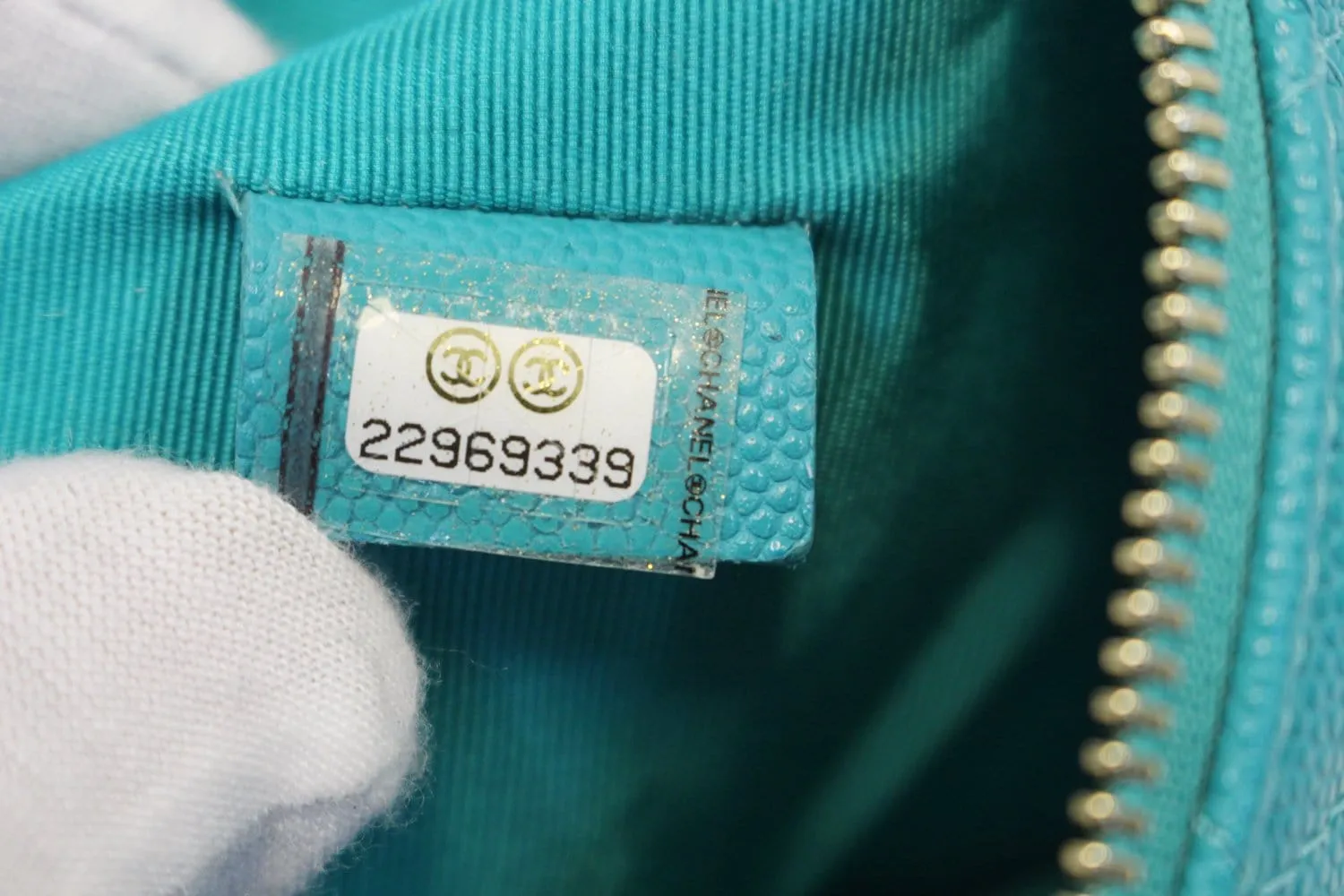 CHANEL Turquoise Leather Document Case Clutch Bag