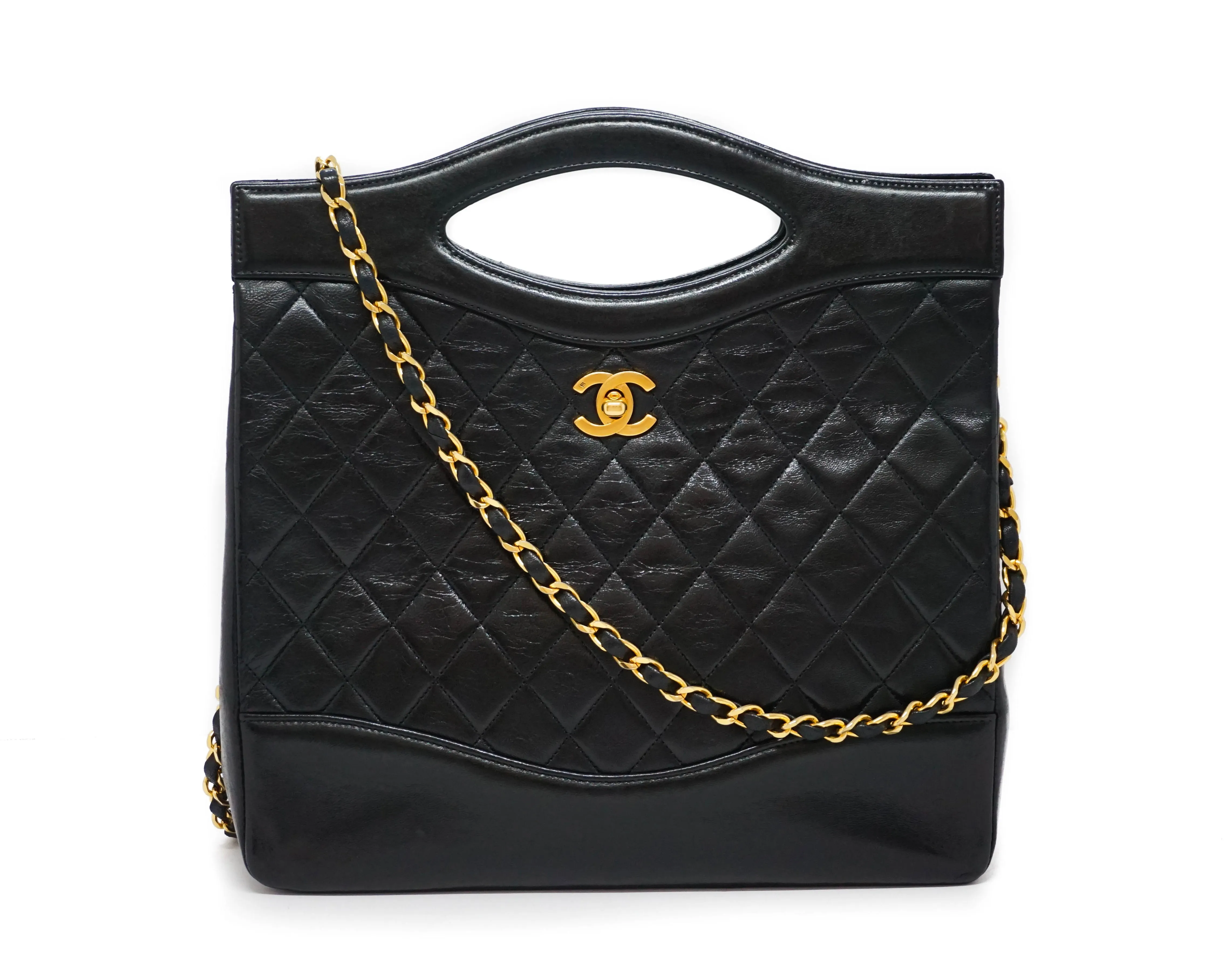 Chanel Vintage Black Lambskin 31 Large Shopping Bag