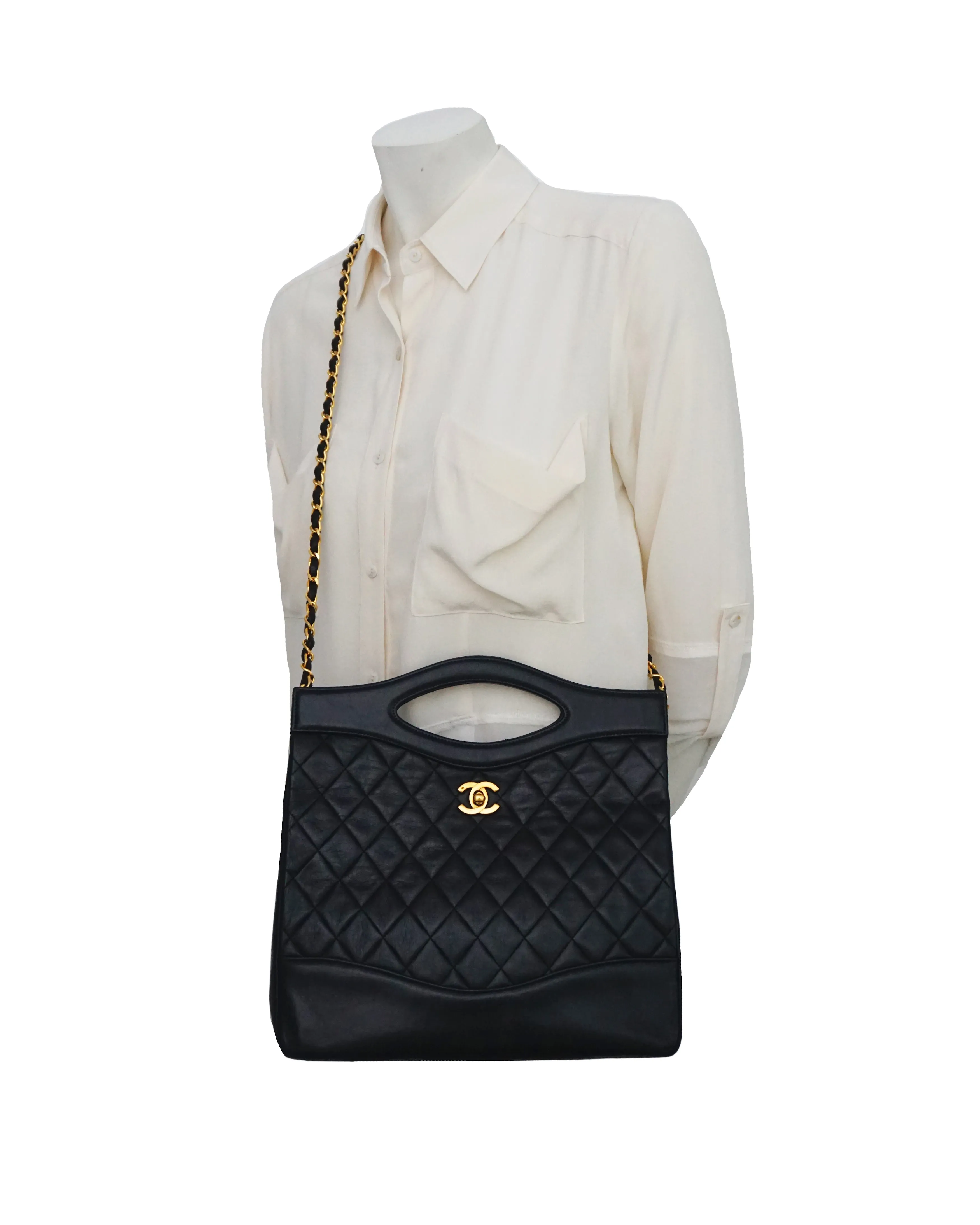 Chanel Vintage Black Lambskin 31 Large Shopping Bag