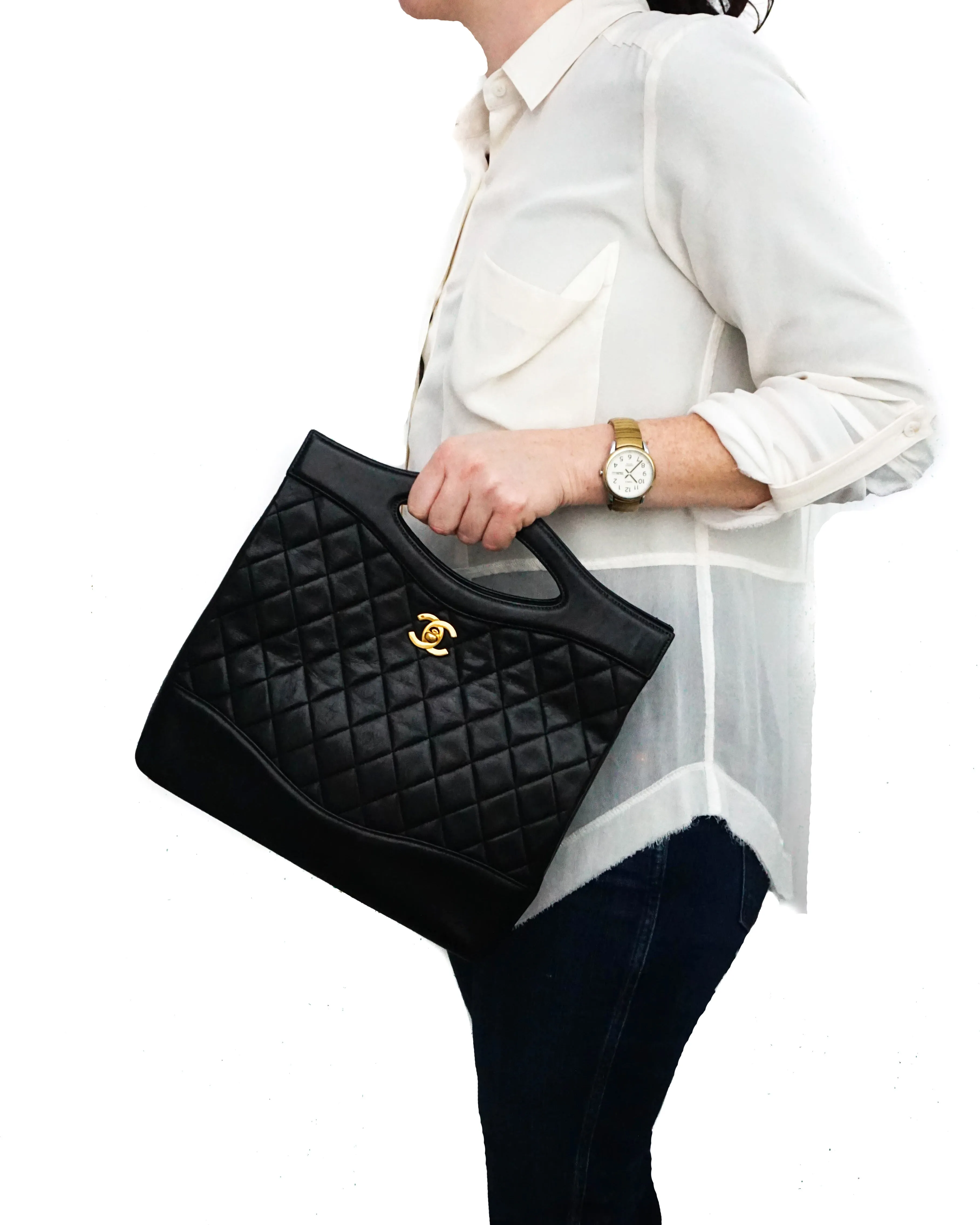 Chanel Vintage Black Lambskin 31 Large Shopping Bag