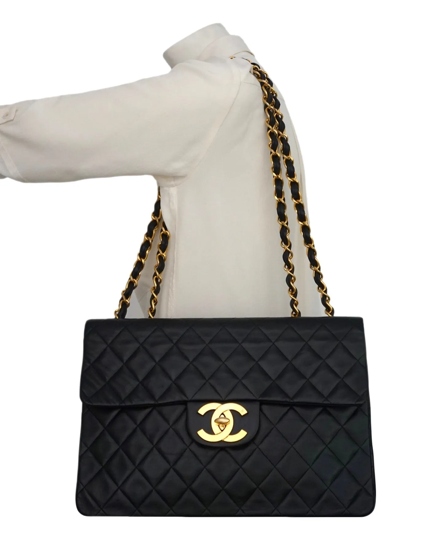 Chanel Vintage Black Lambskin Maxi Jumbo
