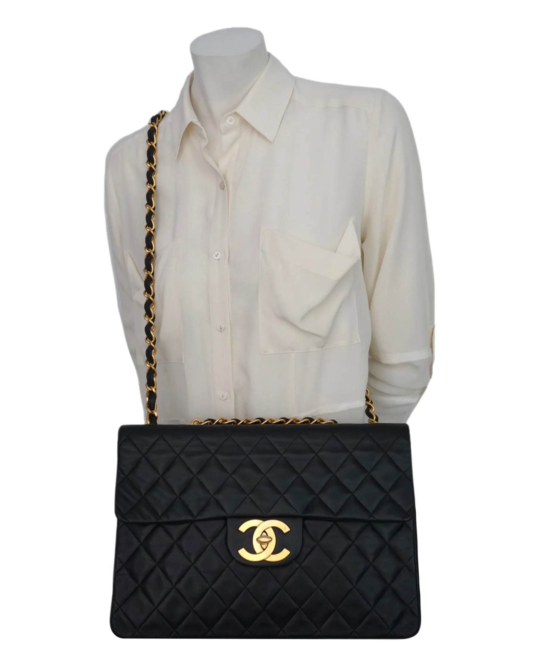 Chanel Vintage Black Lambskin Maxi Jumbo