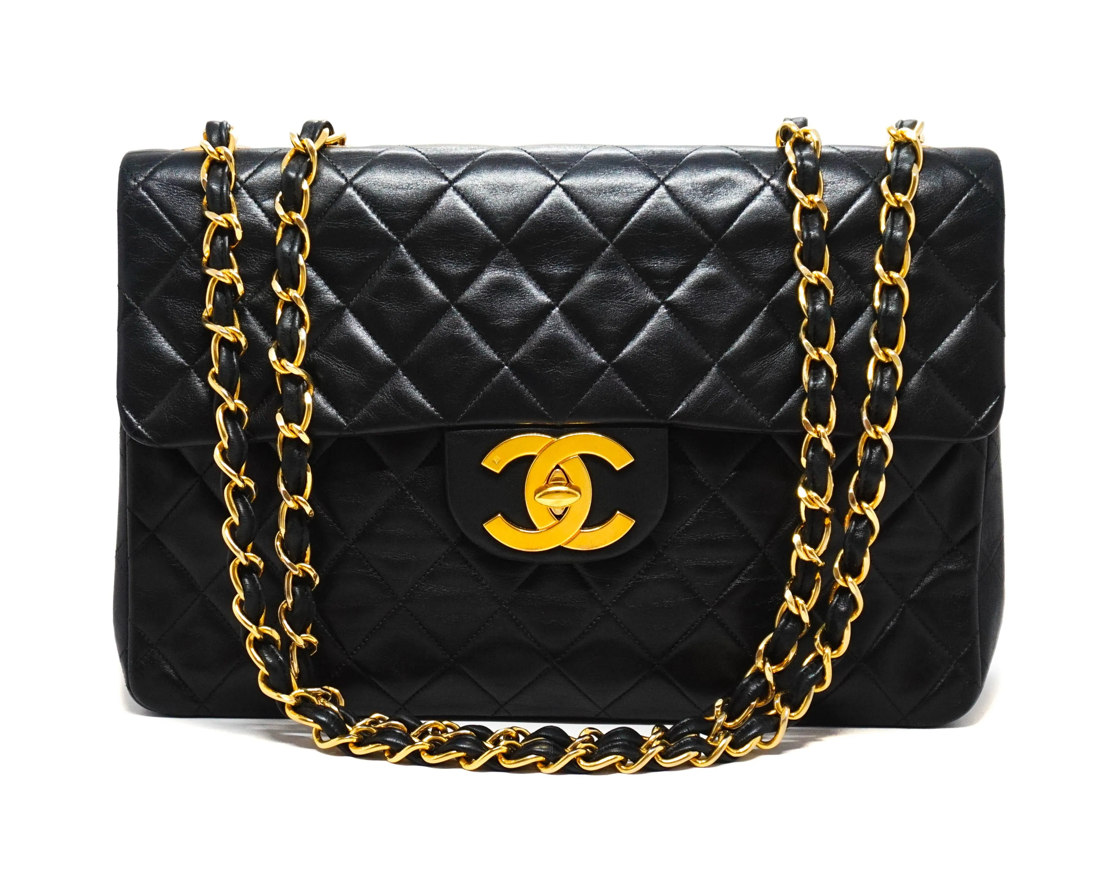 Chanel Vintage Black Lambskin Maxi Jumbo