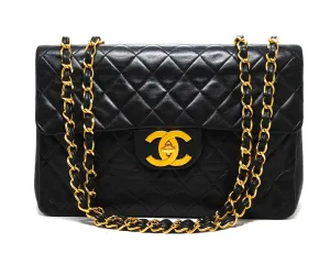 Chanel Vintage Black Lambskin Maxi Jumbo