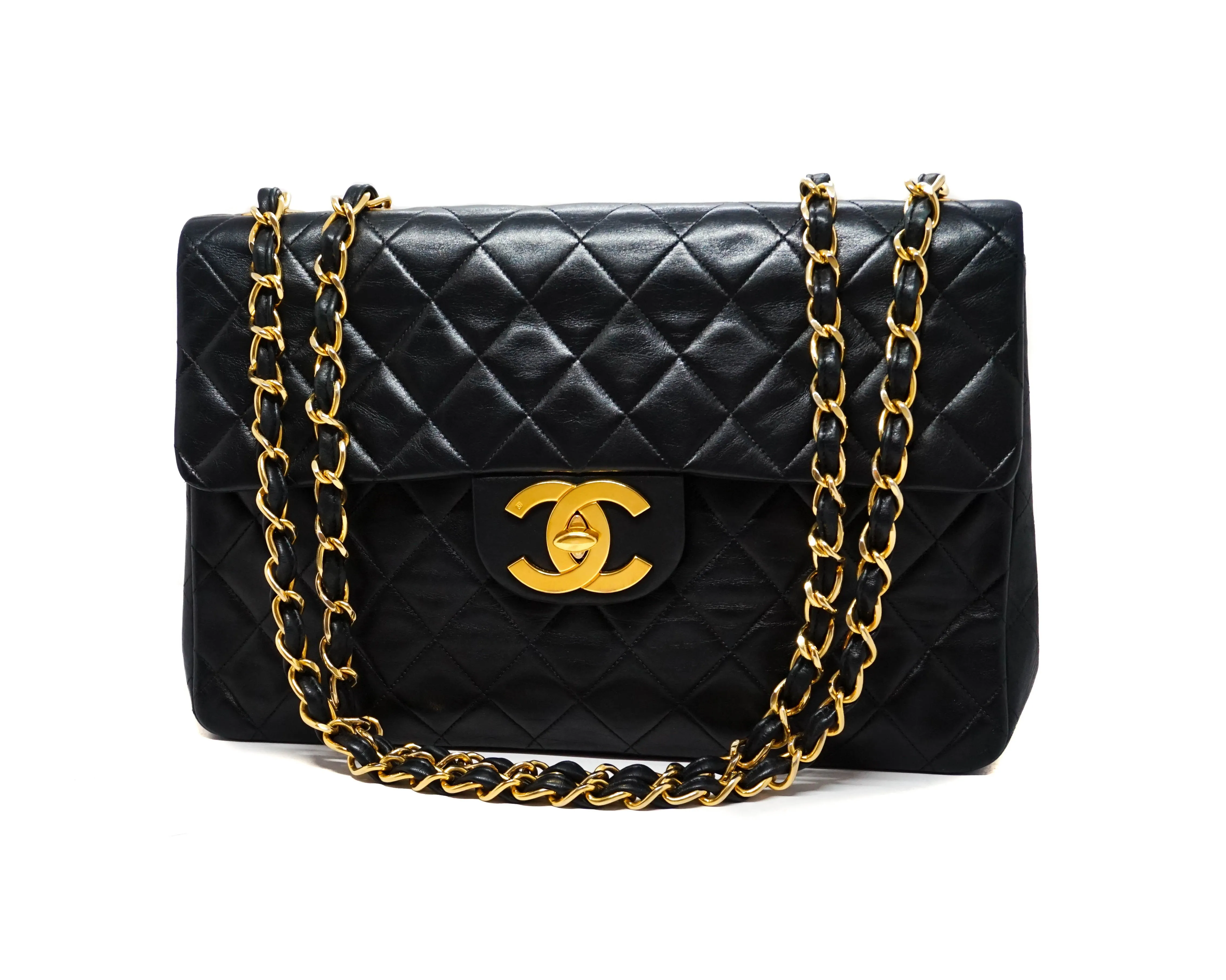 Chanel Vintage Black Lambskin Maxi Jumbo