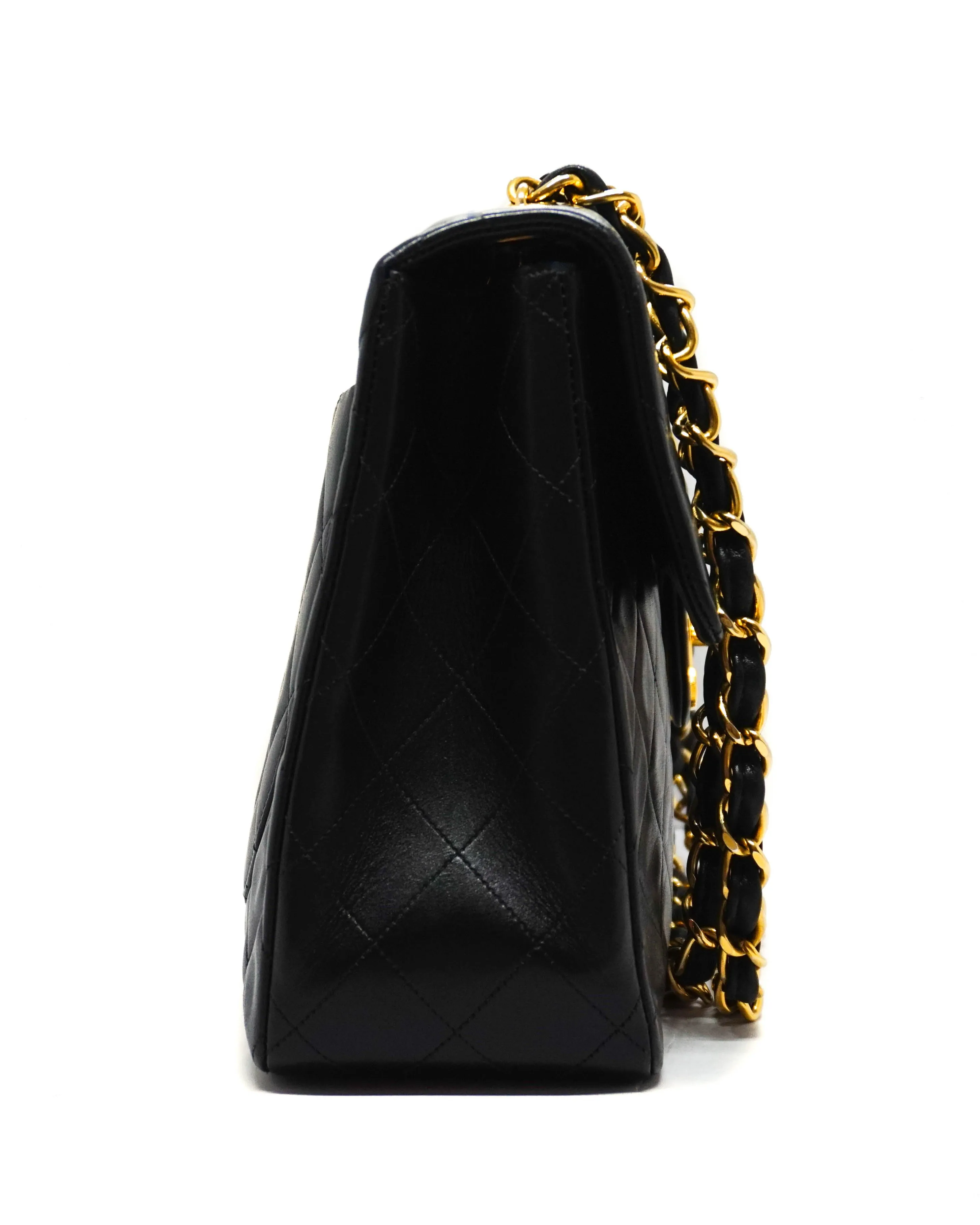 Chanel Vintage Black Lambskin Maxi Jumbo