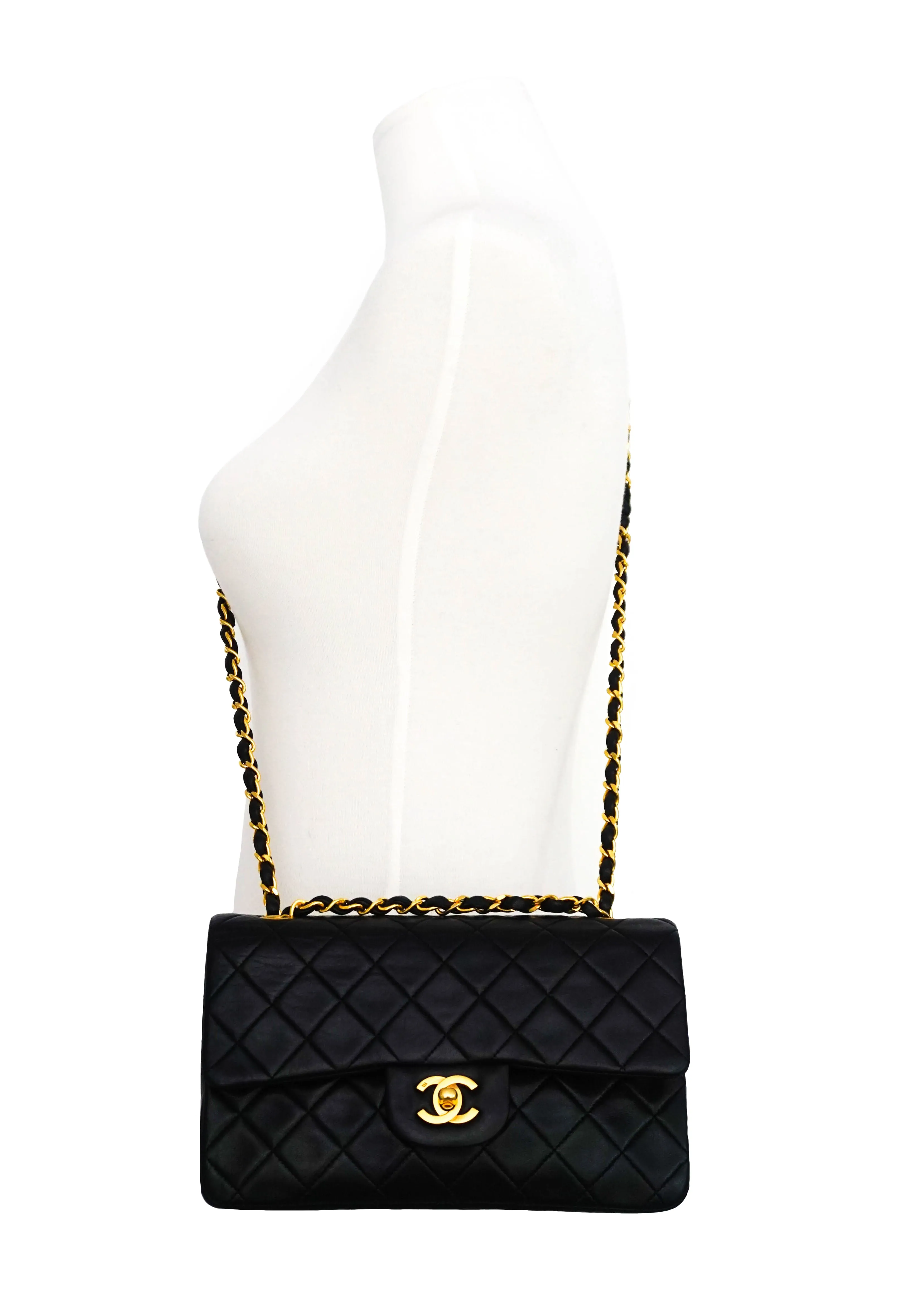Chanel Vintage Black Lambskin Small Classic 2.55 9” Flap Bag