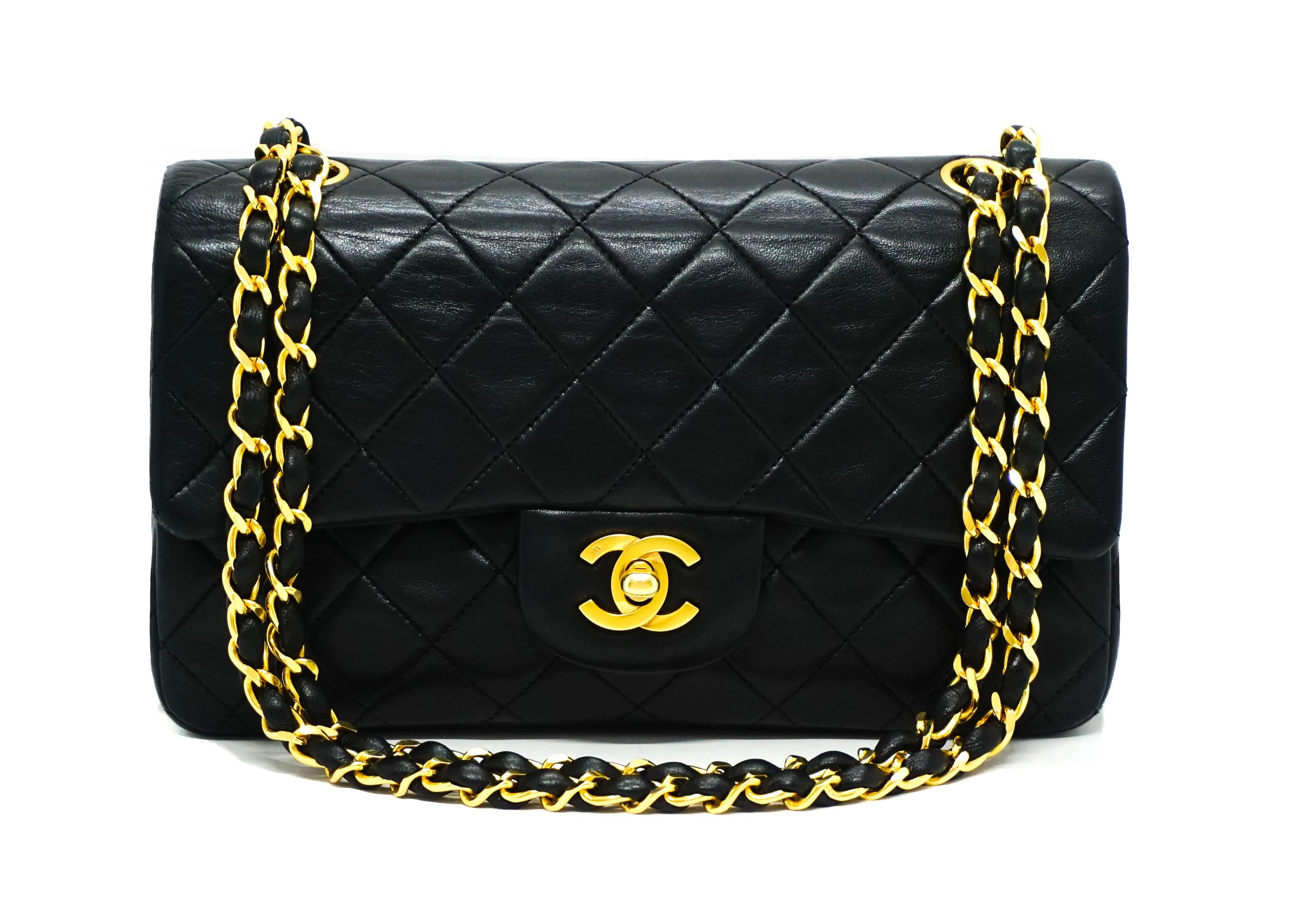 Chanel Vintage Black Lambskin Small Classic 2.55 9” Flap Bag