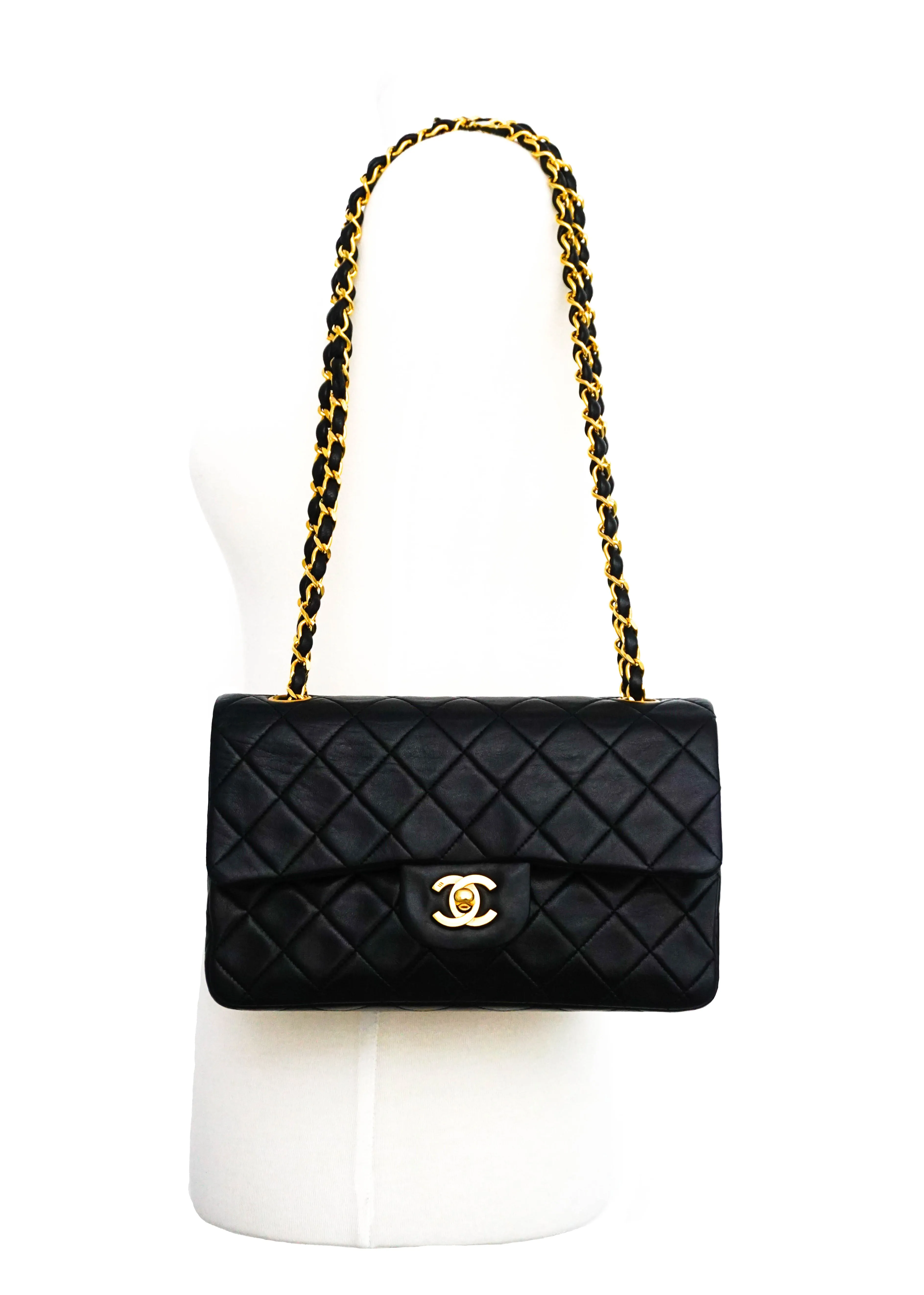 Chanel Vintage Black Lambskin Small Classic 2.55 9” Flap Bag