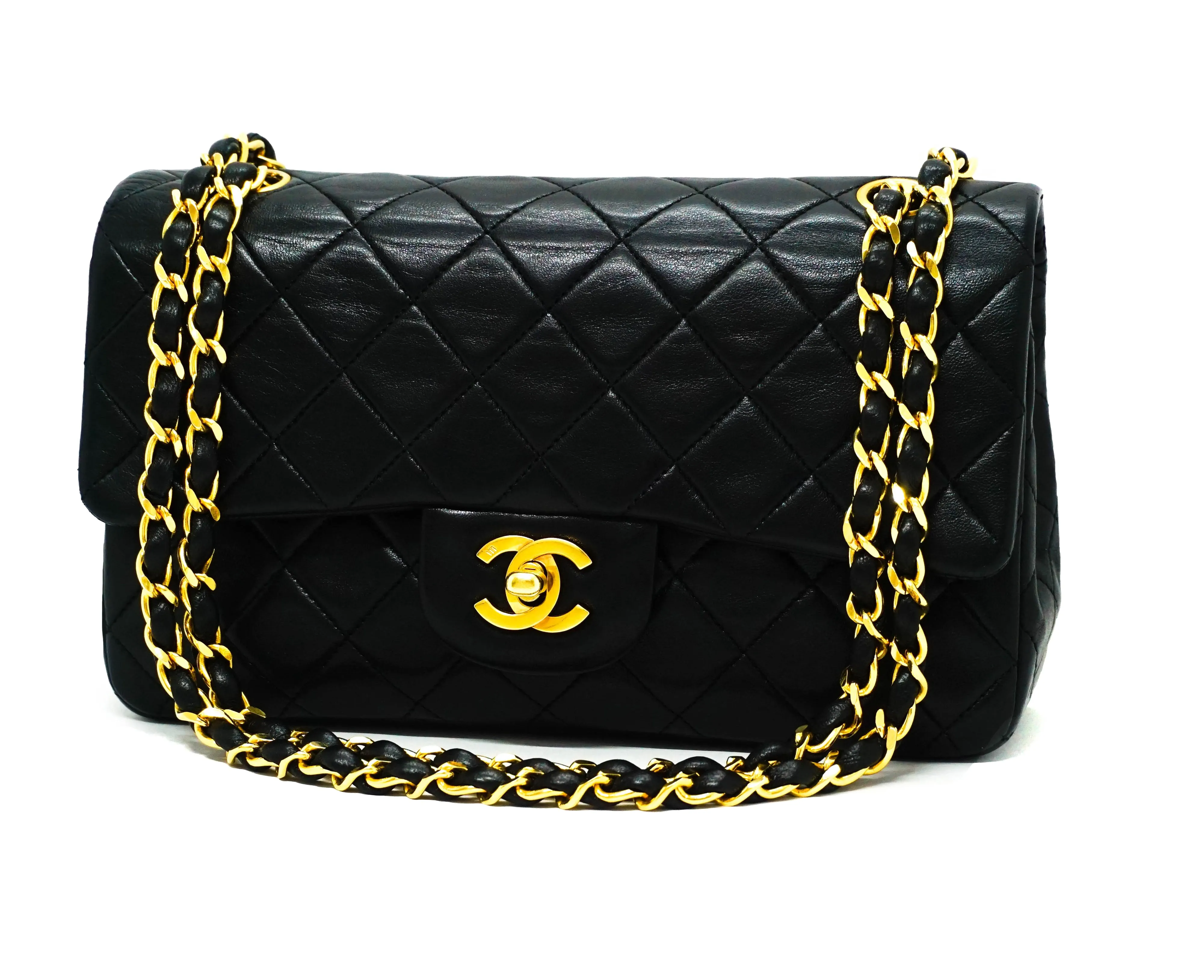 Chanel Vintage Black Lambskin Small Classic 2.55 9” Flap Bag