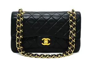 Chanel Vintage Black Lambskin Small Classic 2.55 9” Flap Bag