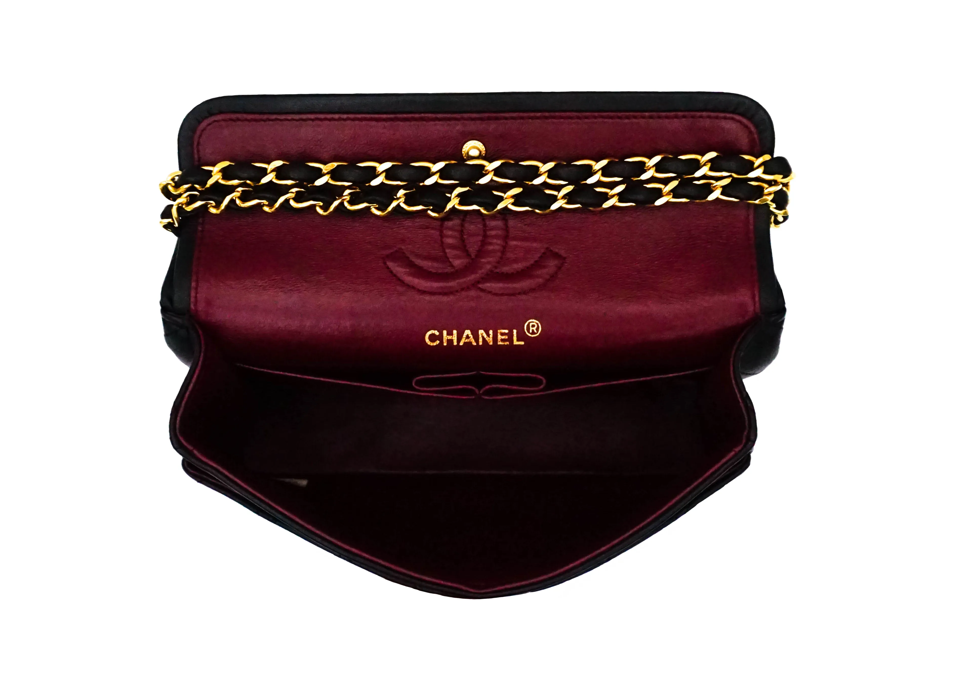 Chanel Vintage Black Lambskin Small Classic 2.55 9” Flap Bag