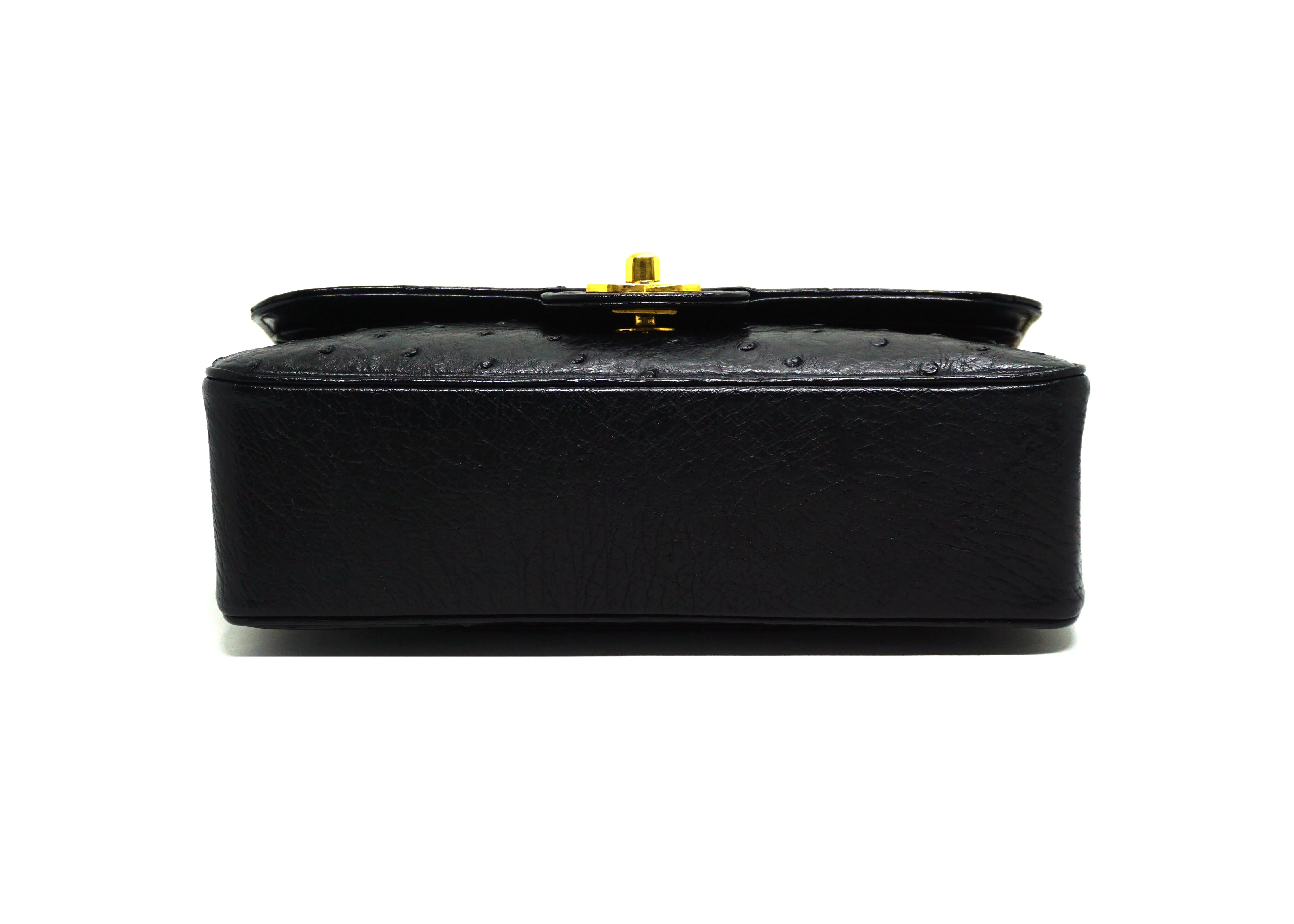 Chanel Vintage Rare Black Ostrich Small Classic Double Flap