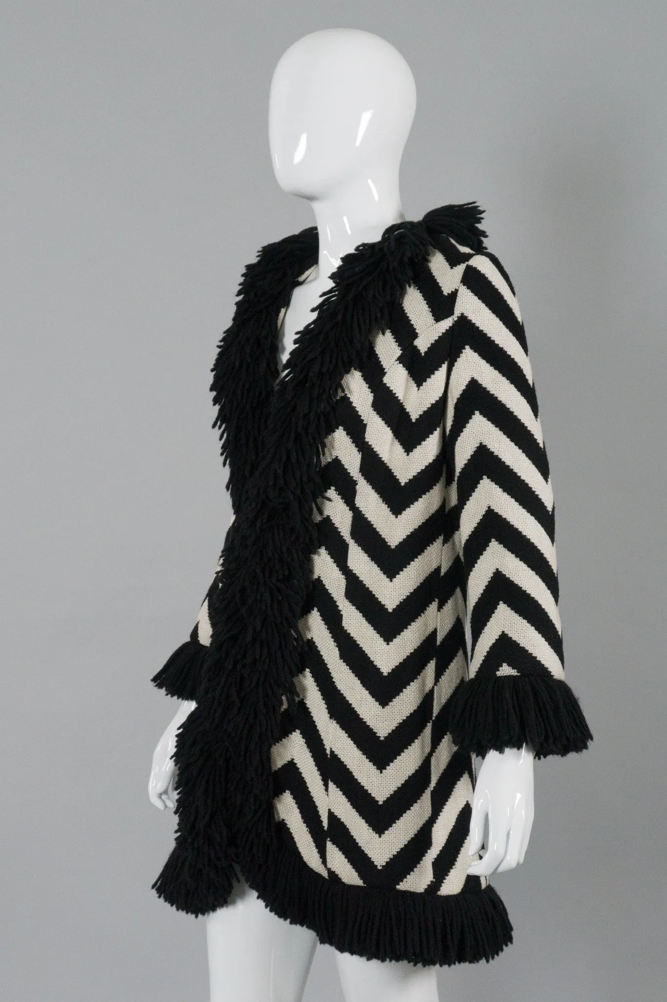 Chevron Stripe Fringe Coat